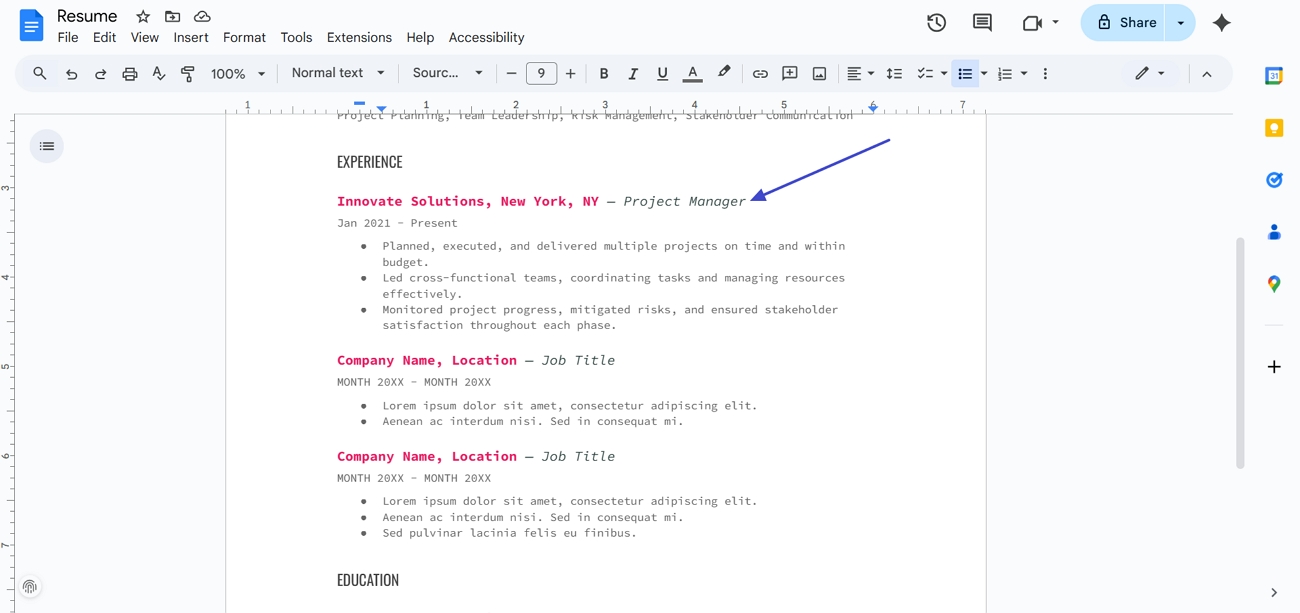 include past working history details