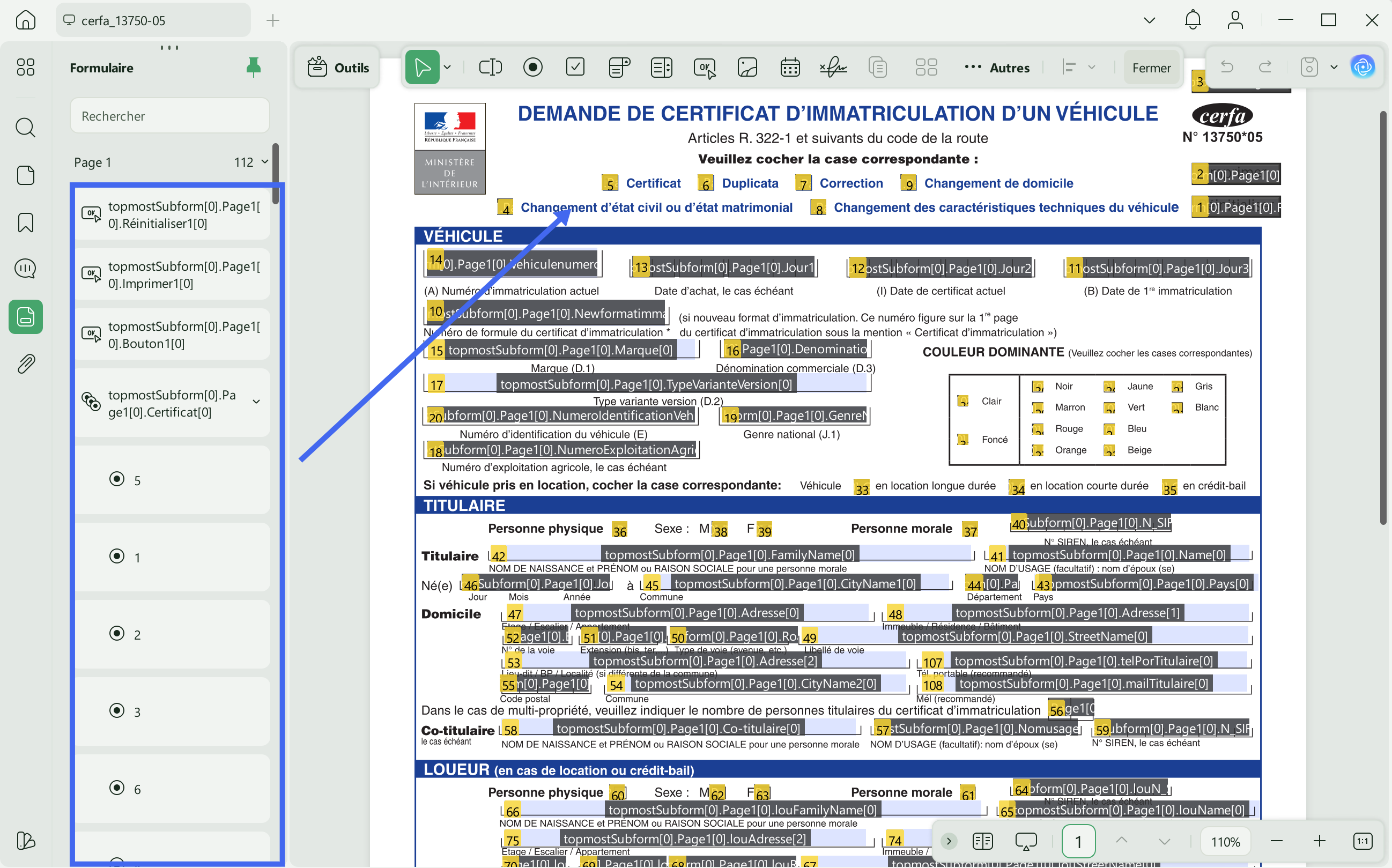 Gérer les champs de formulaire dans les listes de formulaires