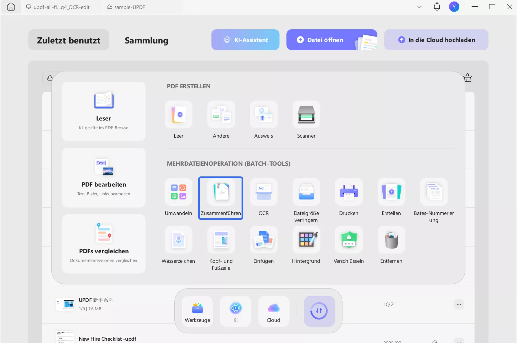 Öffnen Sie das Merge-Tool updf Windows.