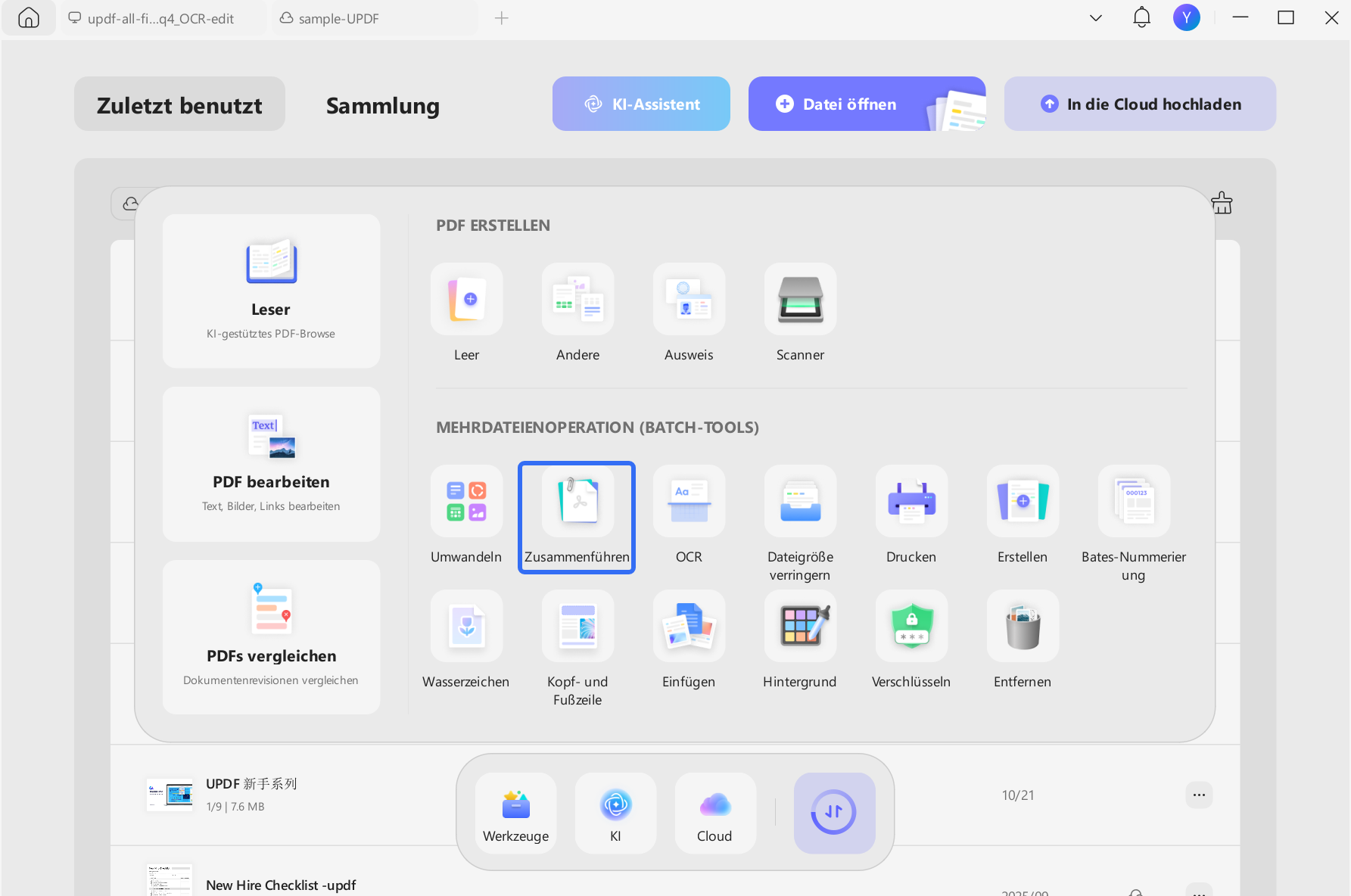 Öffnen Sie das Merge-Tool updf Windows.