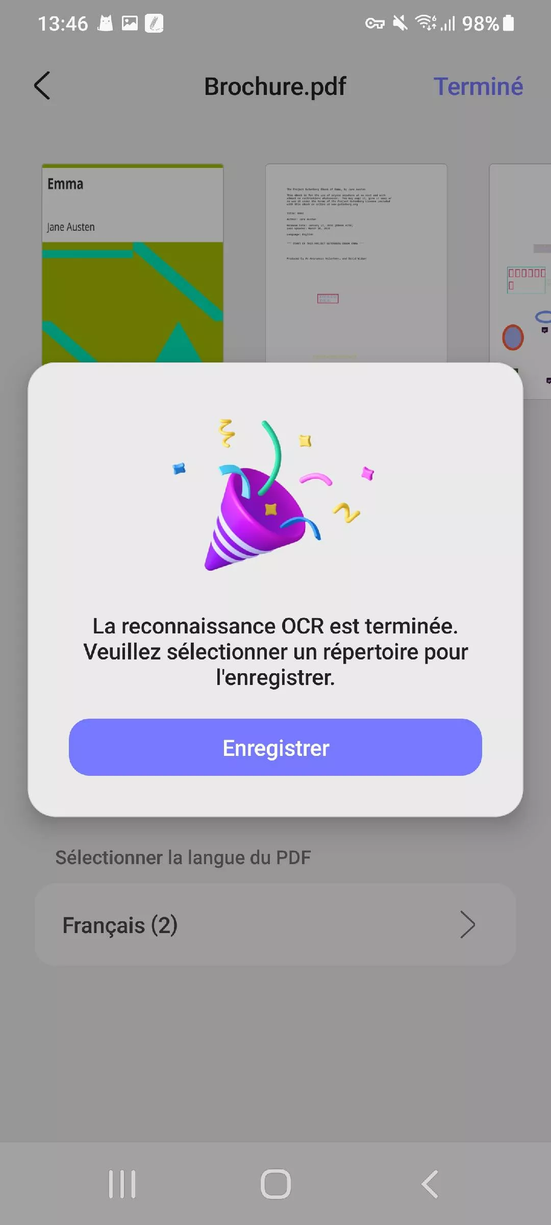 enregistrement de l'exportation updf