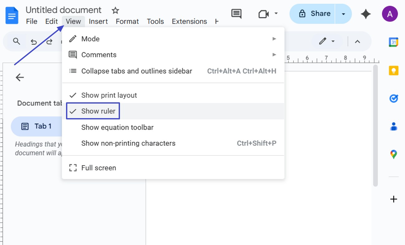 open the ruler option