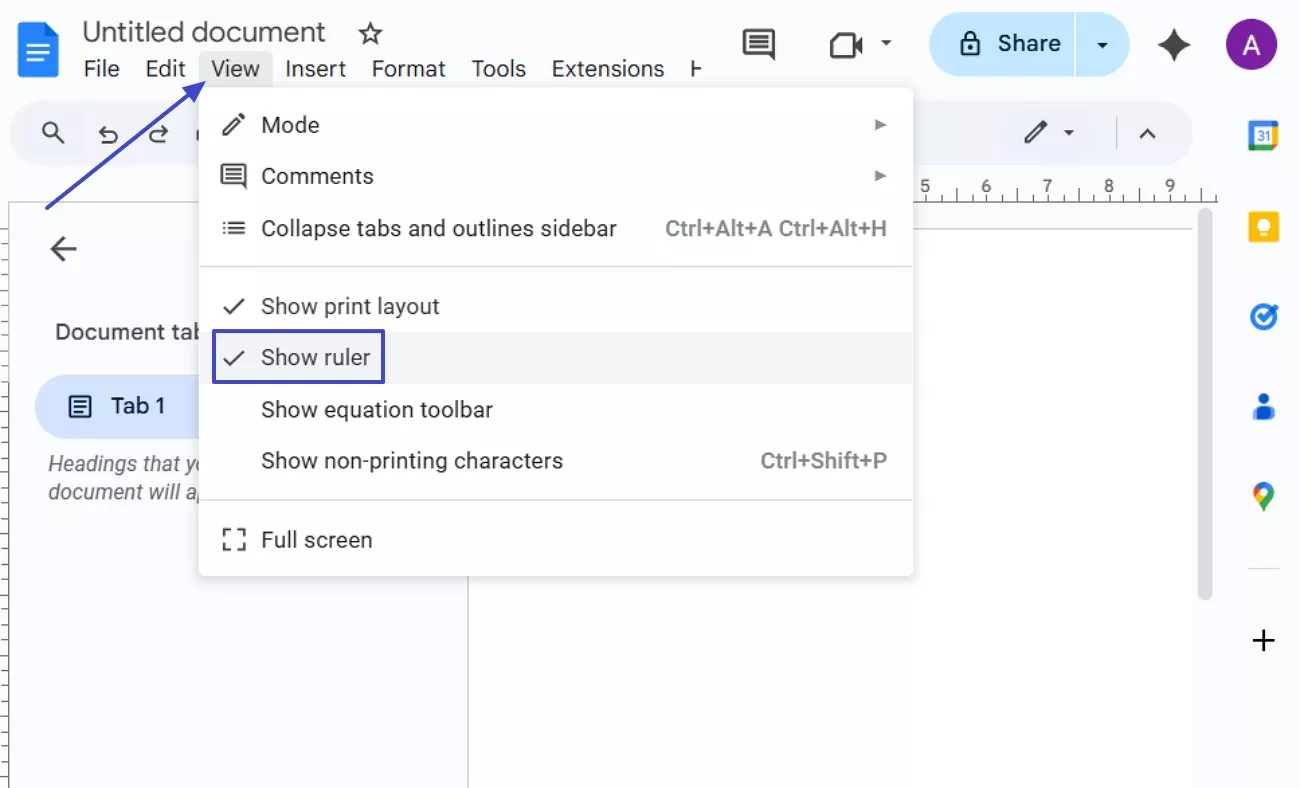 open the ruler option