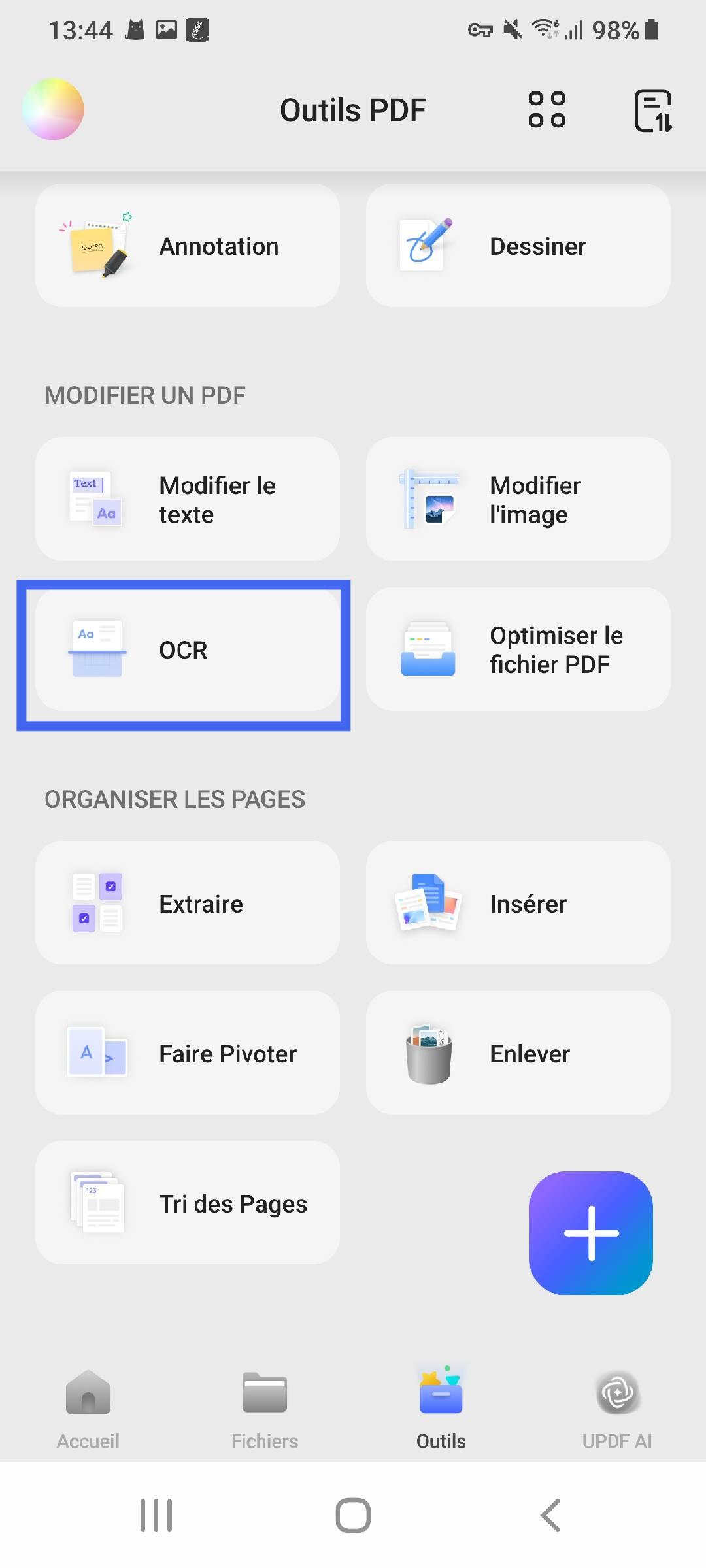 sélection des options updf-ocr