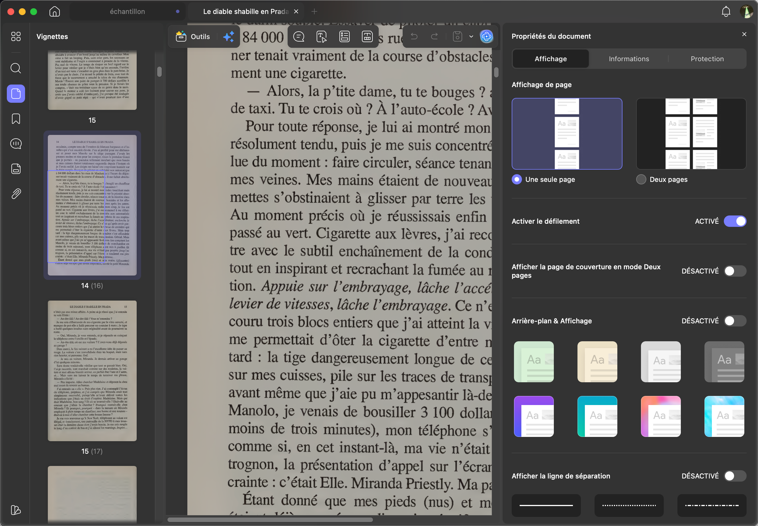 Défilement fluide avec plusieurs options de mise en page