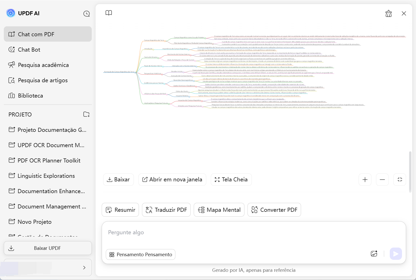 criar mapa mental a partir de pdf com chat no updf ai
