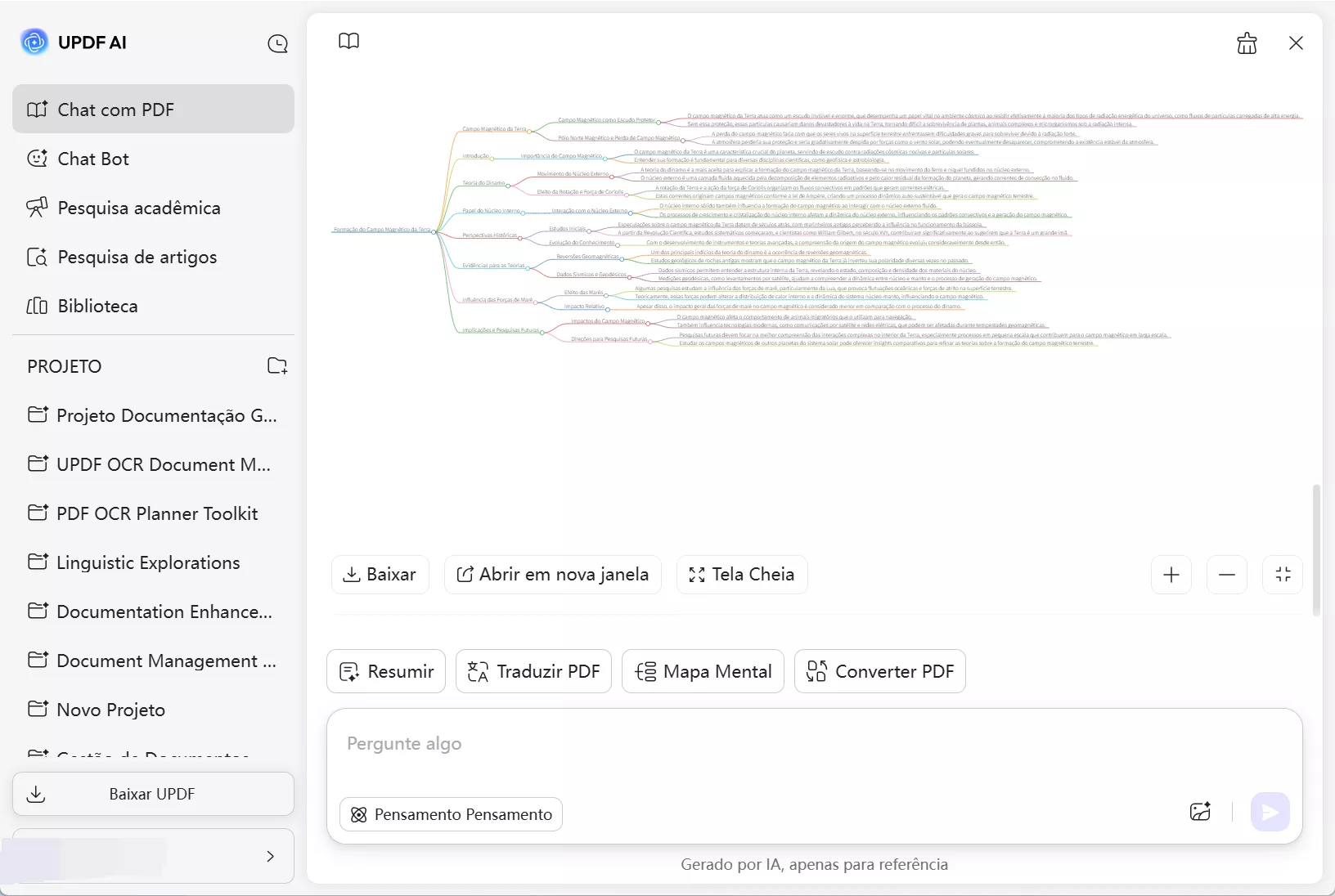 criar mapa mental a partir de pdf com chat no updf ai