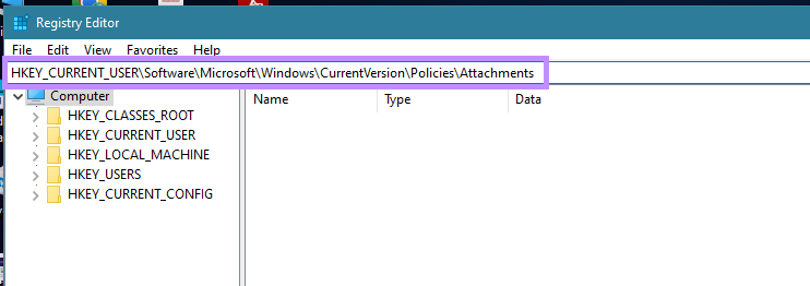 enter path to attachments key