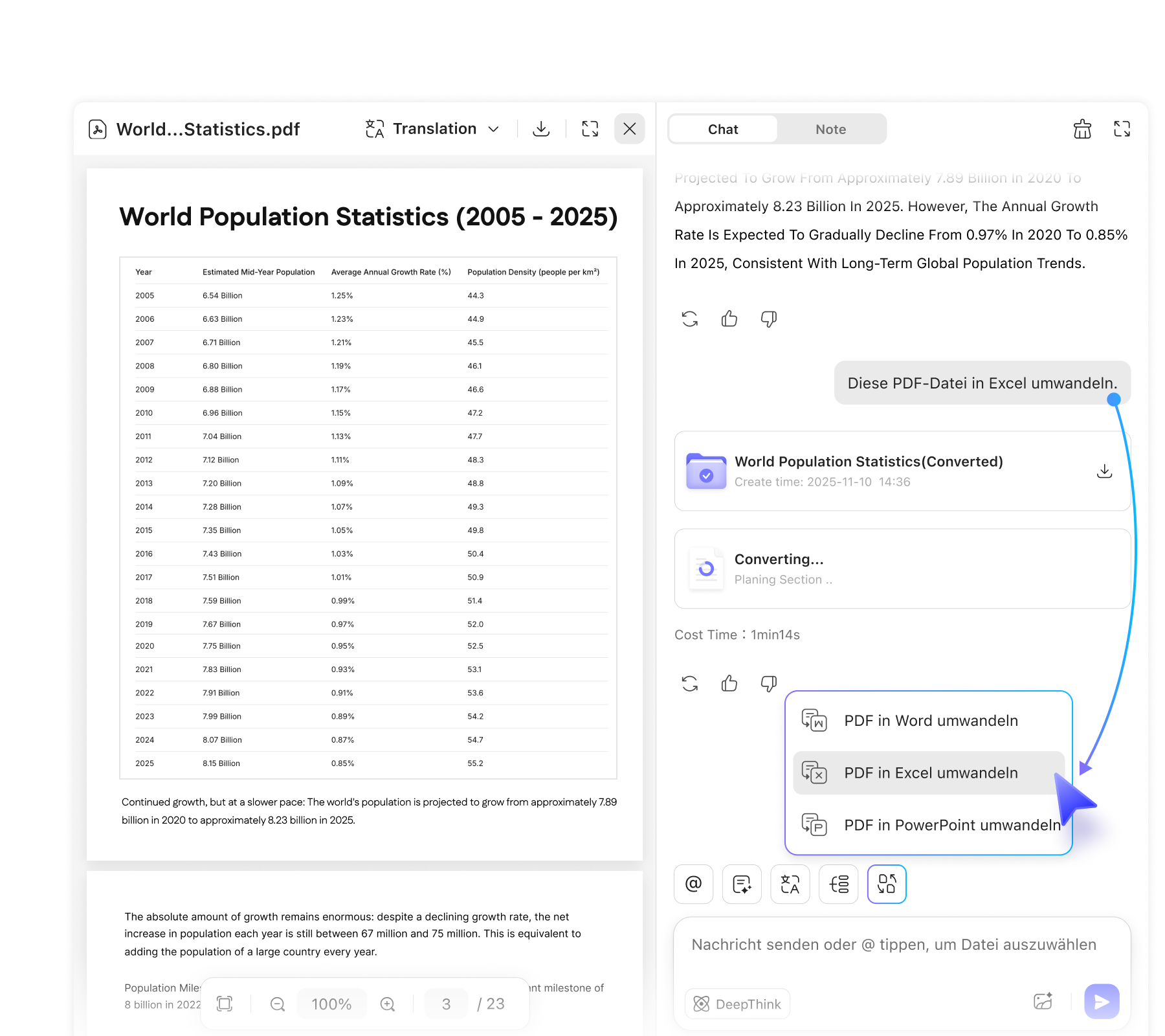 PDF mit UPDF AI online in Excel umwandeln