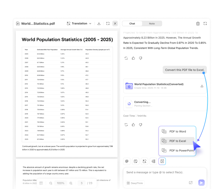 converter PDF em Excel usando UPDF AI online
