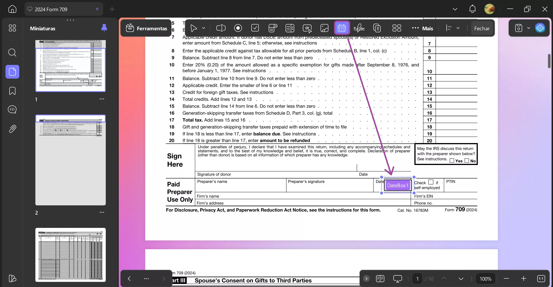 campo de data no updf