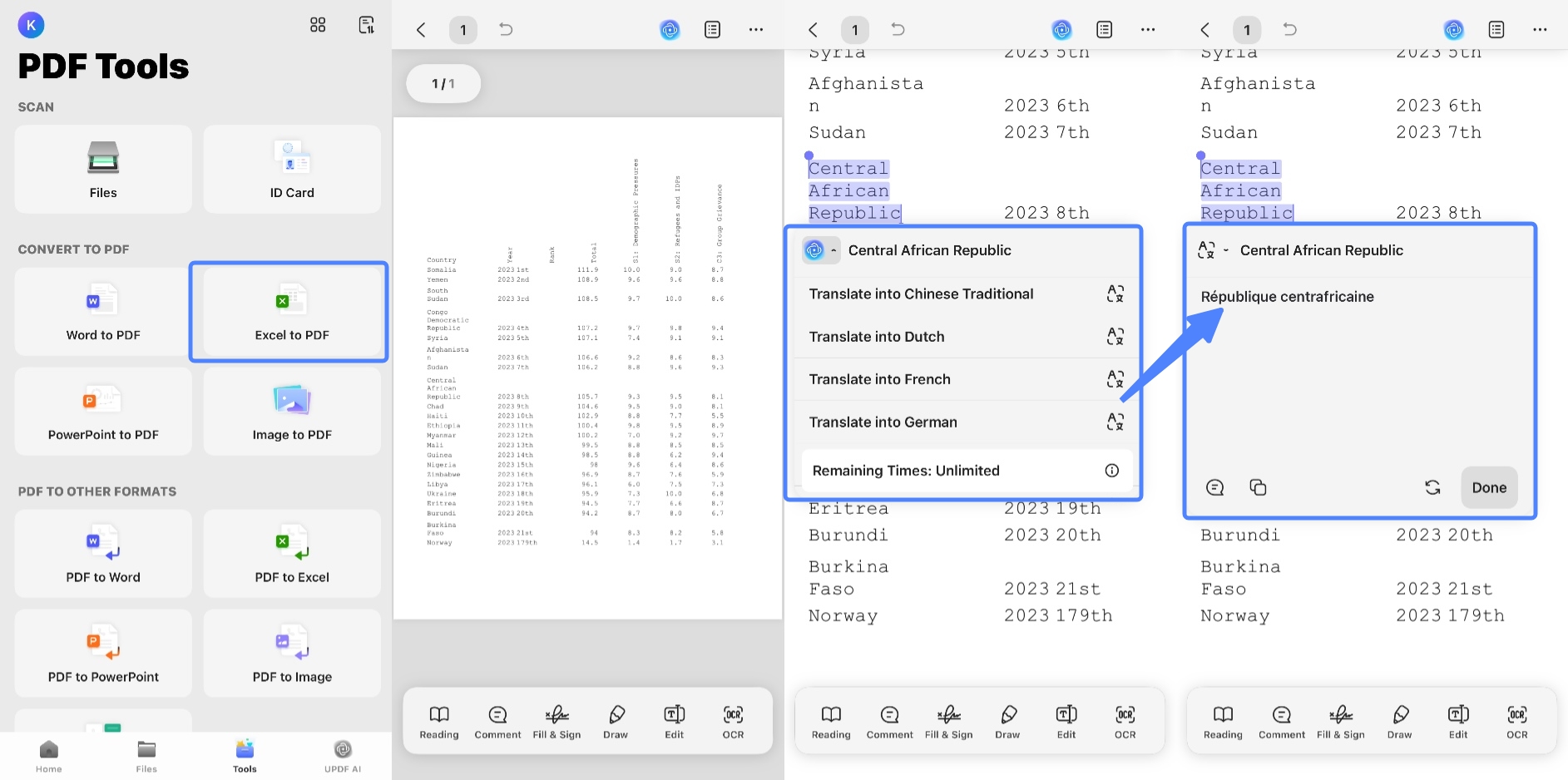 try updf app excel files