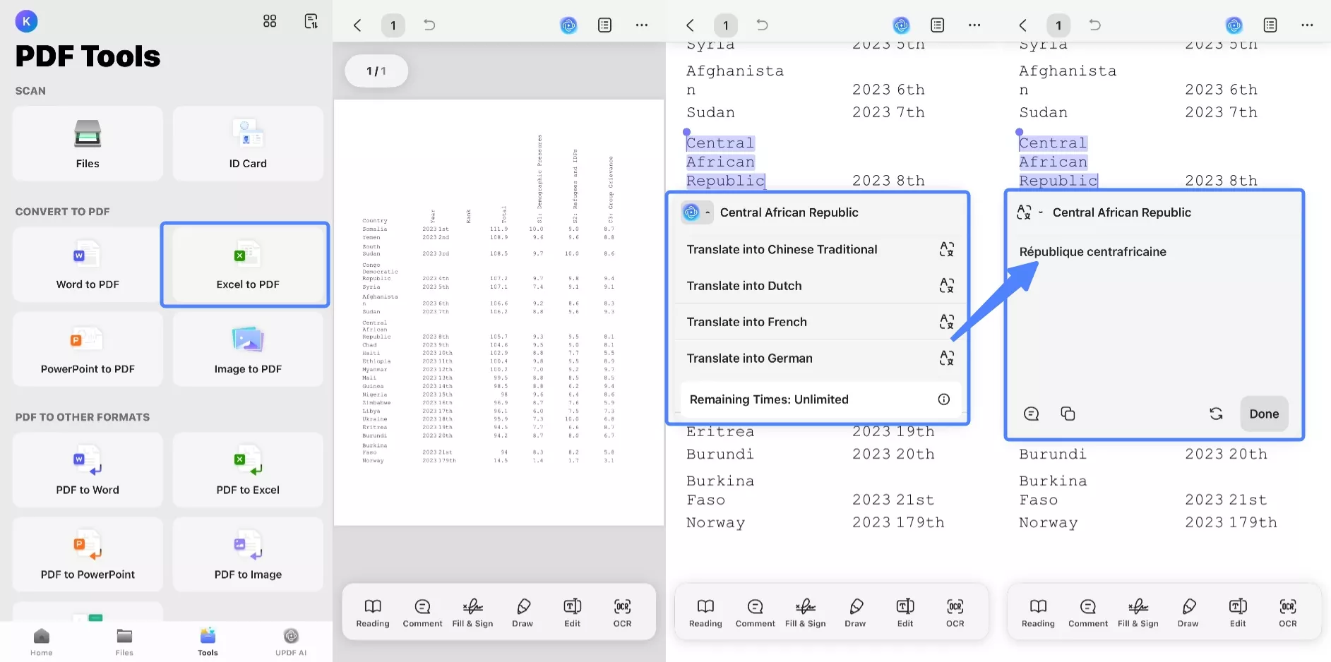 try updf app excel files