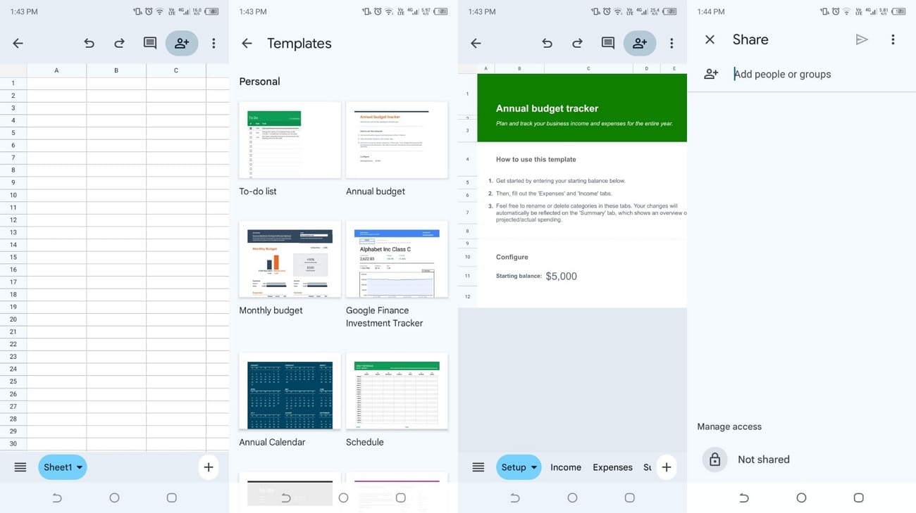 use sheets mobile app