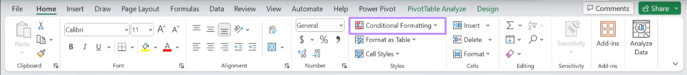 choosing conditional formatting