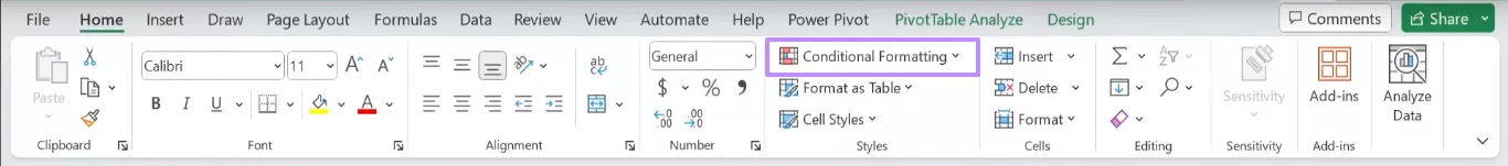 choosing conditional formatting