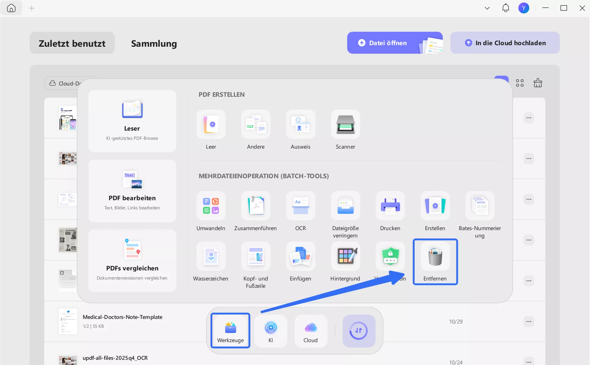 Bates-Nummerierung entfernen