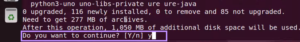type “y” to continue