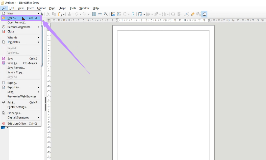 click open under file