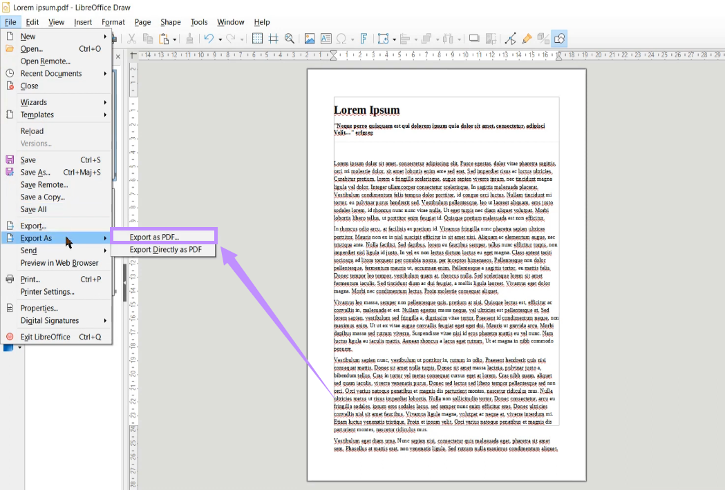 click export as under file