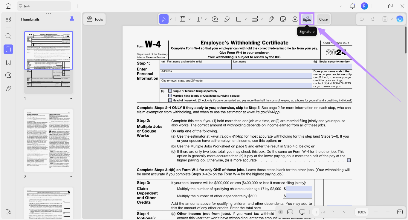 select the signature tool