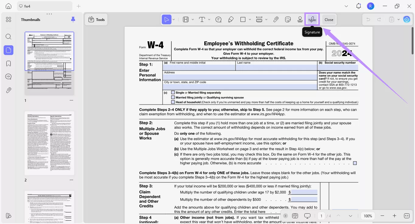 select the signature tool