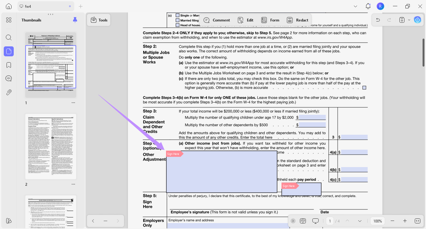 double-click the sign here box