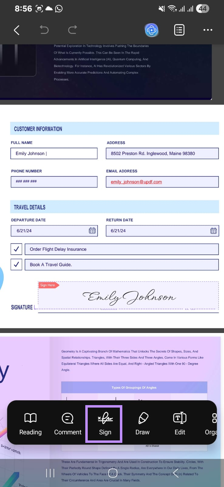 select the sign tool