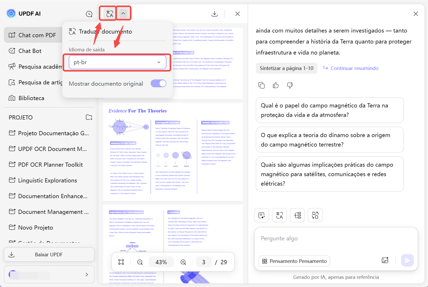 tradutor de pdf no updf ai online