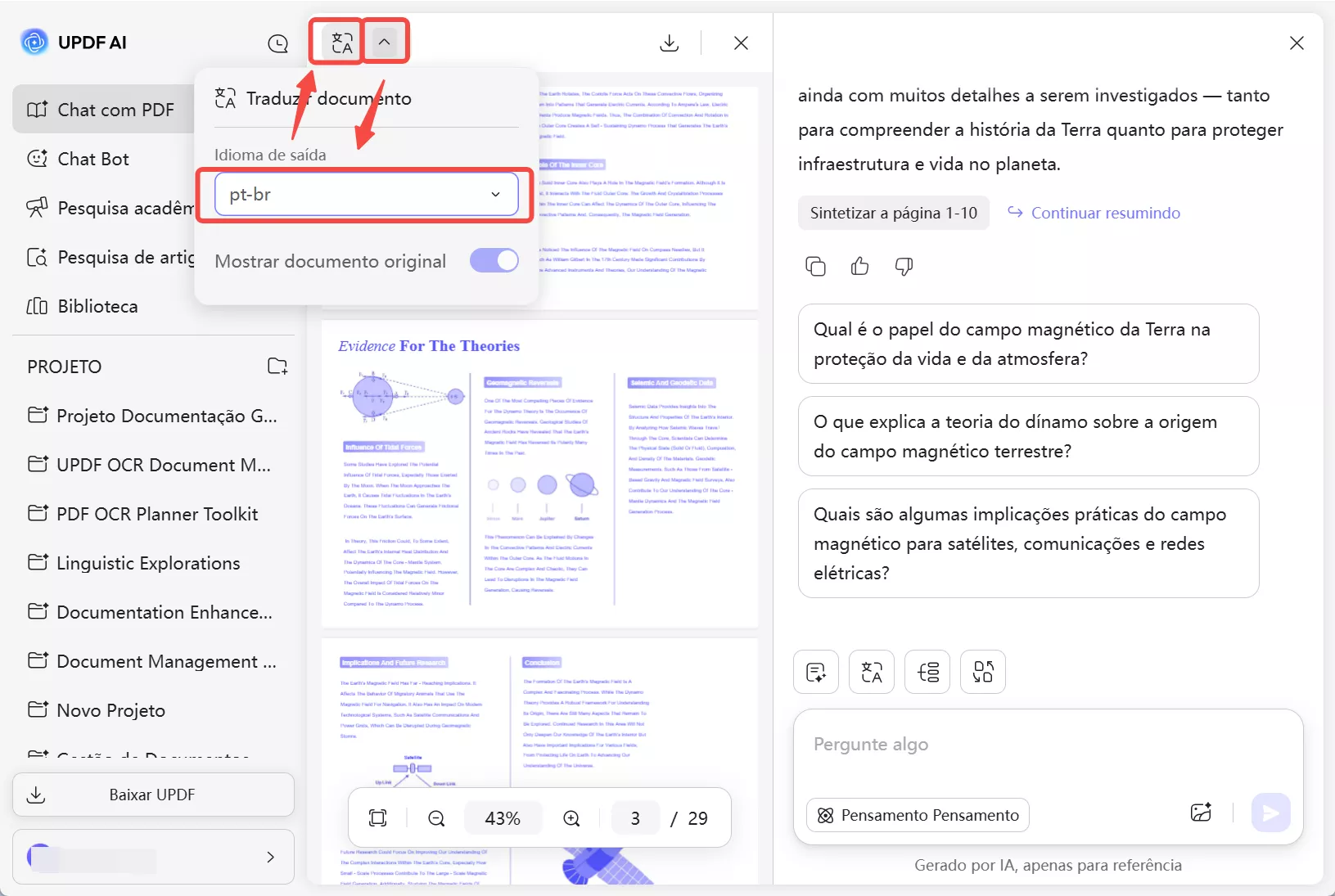 tradutor de pdf no updf ai online