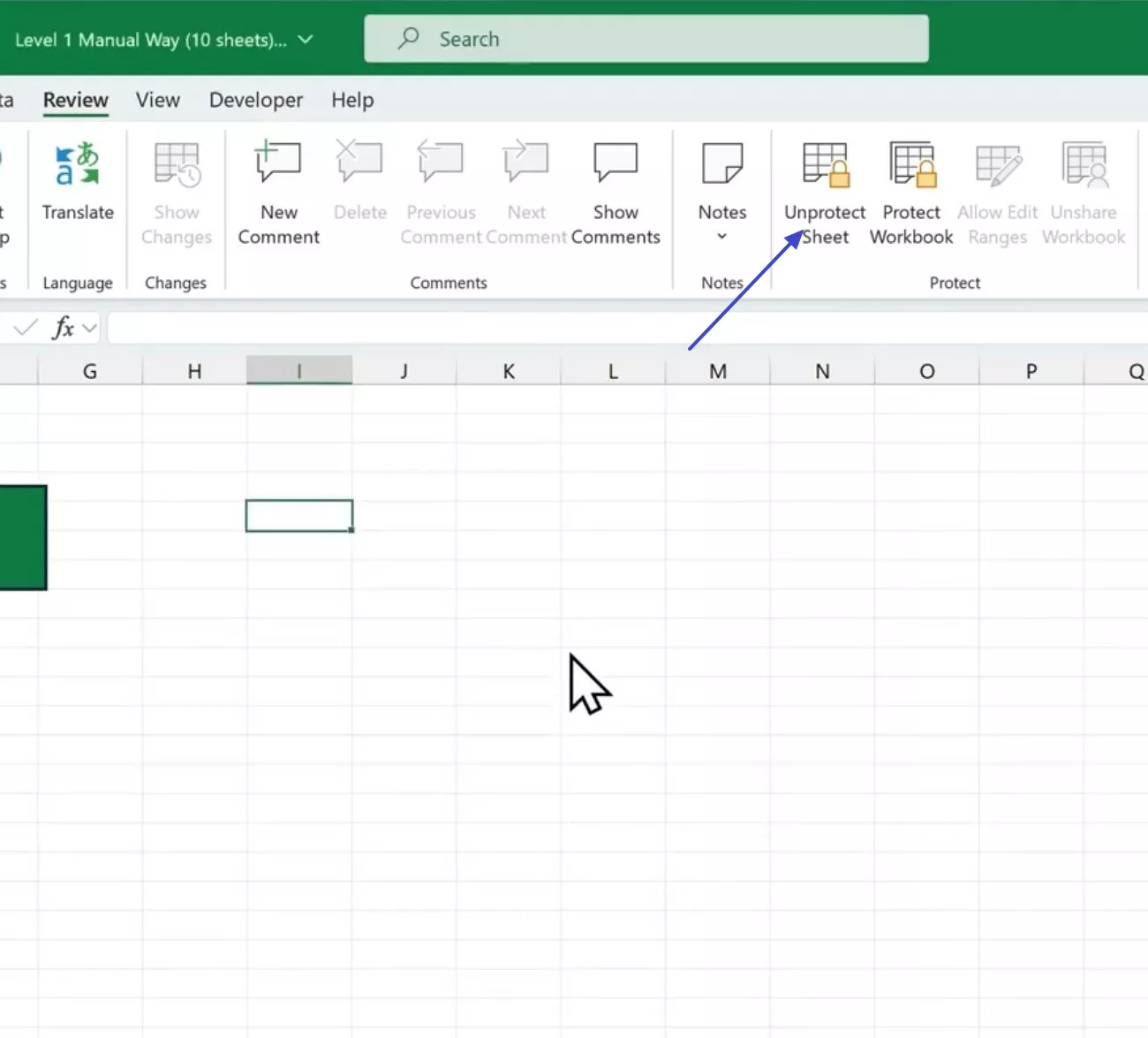 click on unprotected sheet