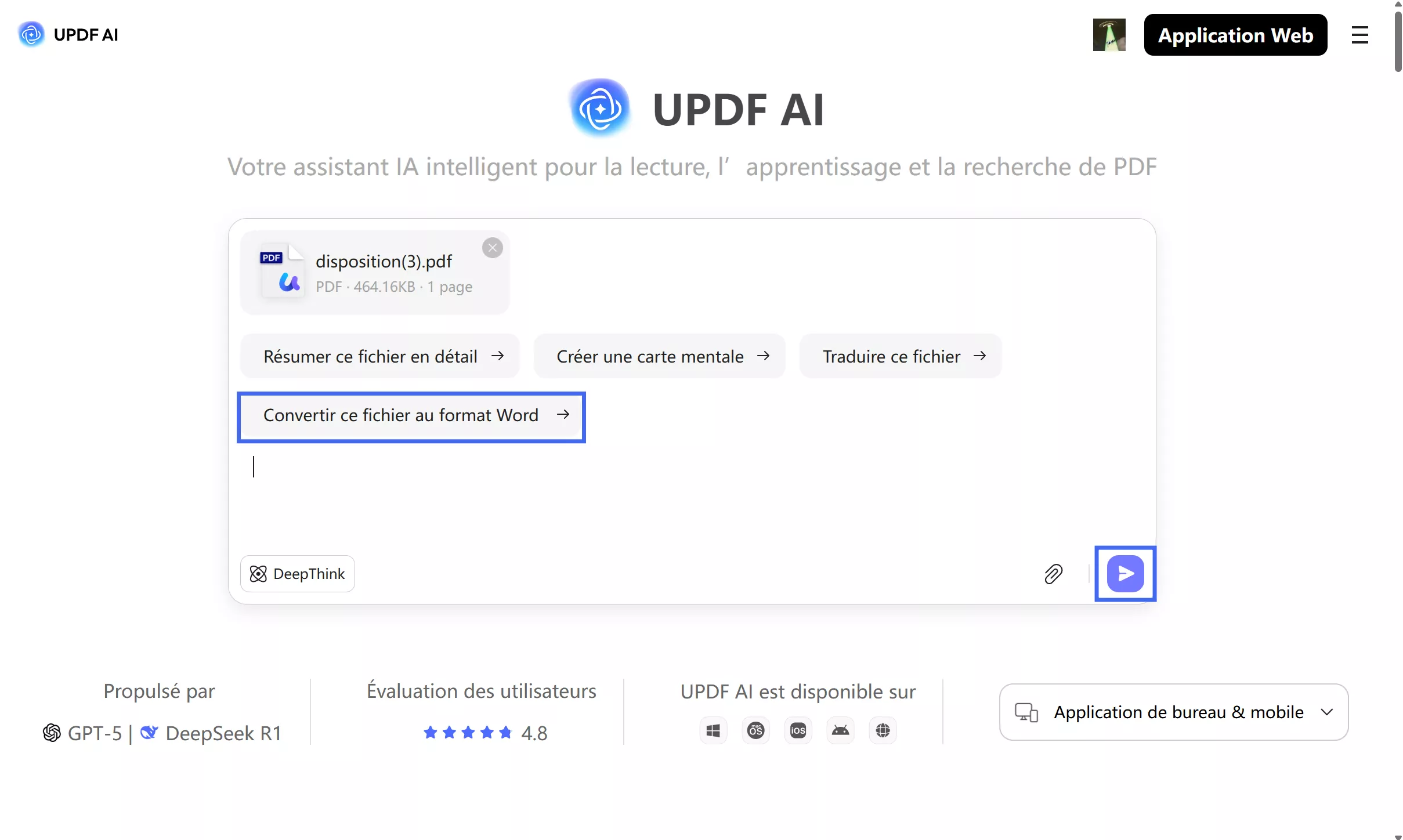 accéder à l'option de conversion PDF updf ai
