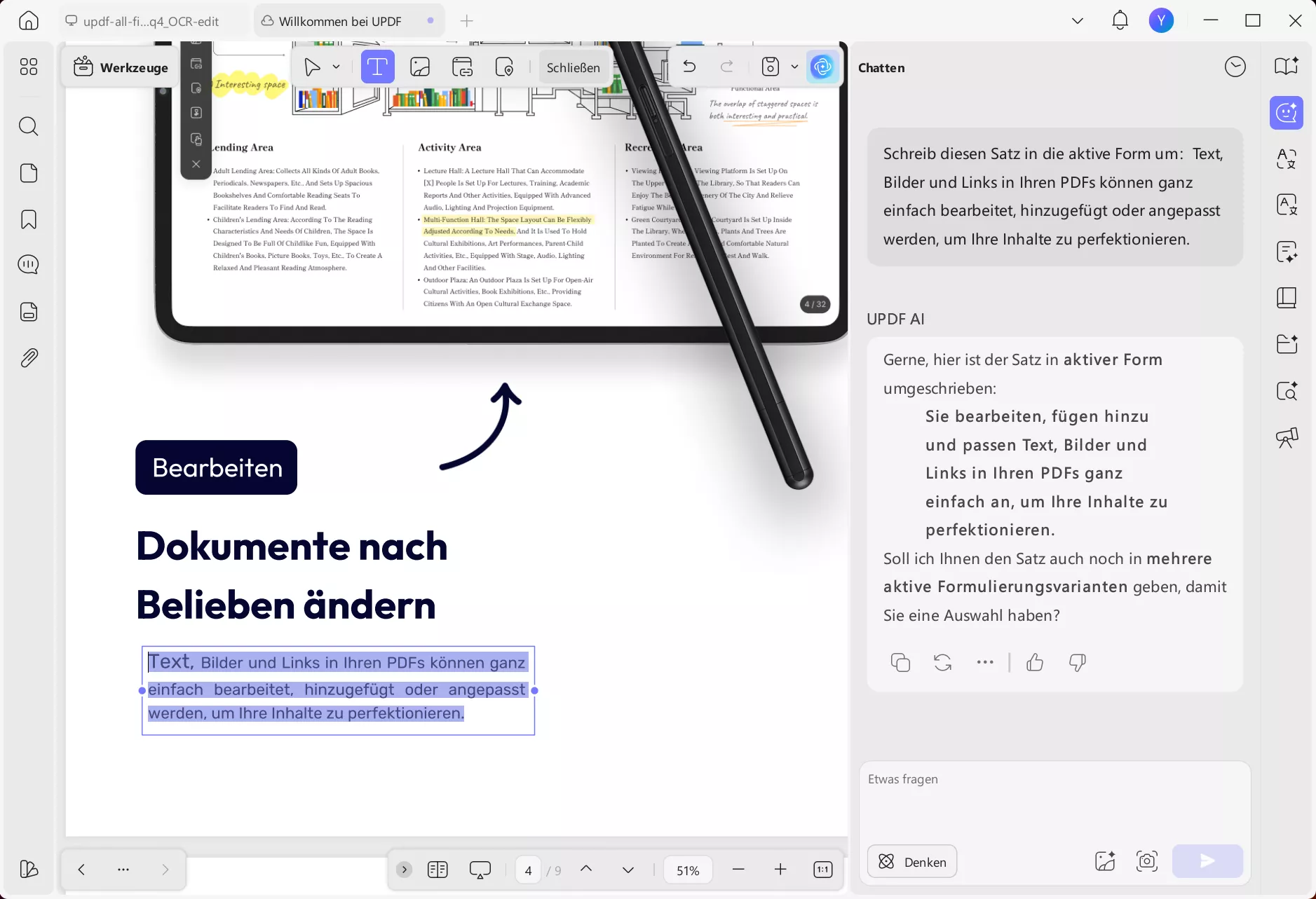 Sätze in der aktiven Form umformulieren