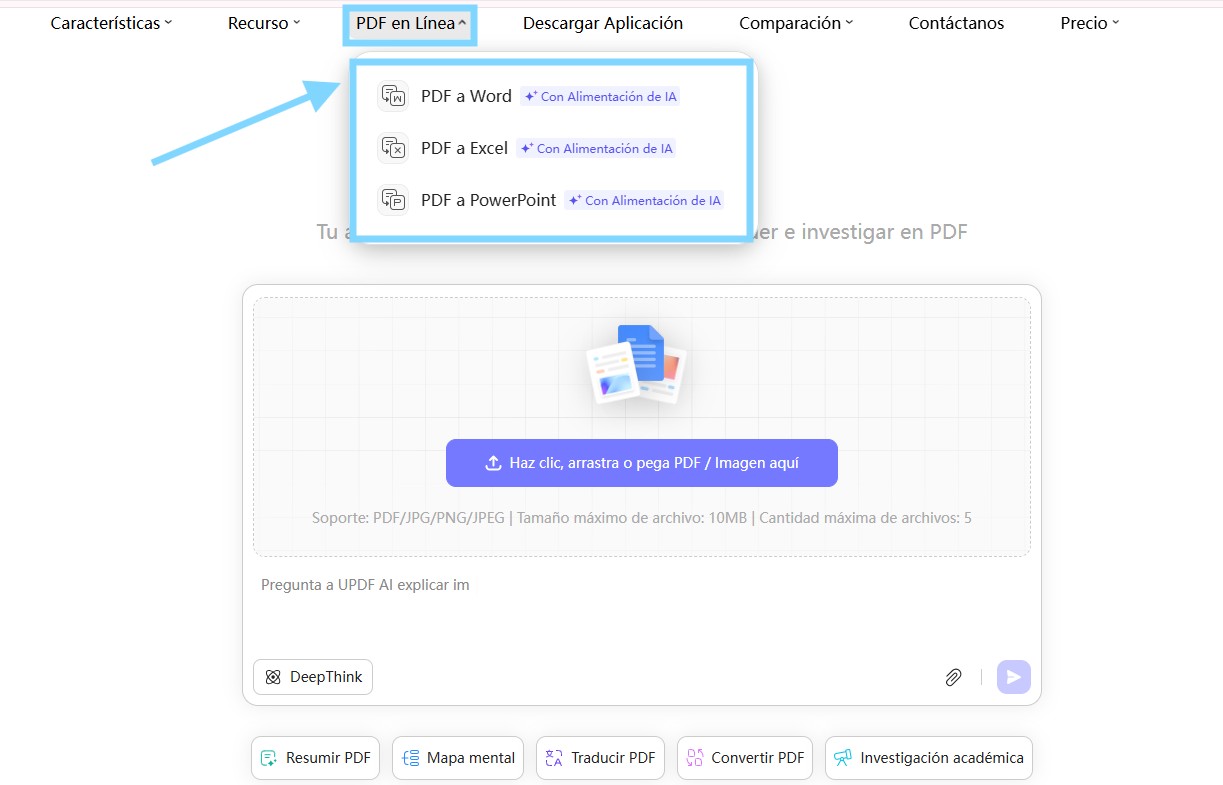 updf ai online pdf features