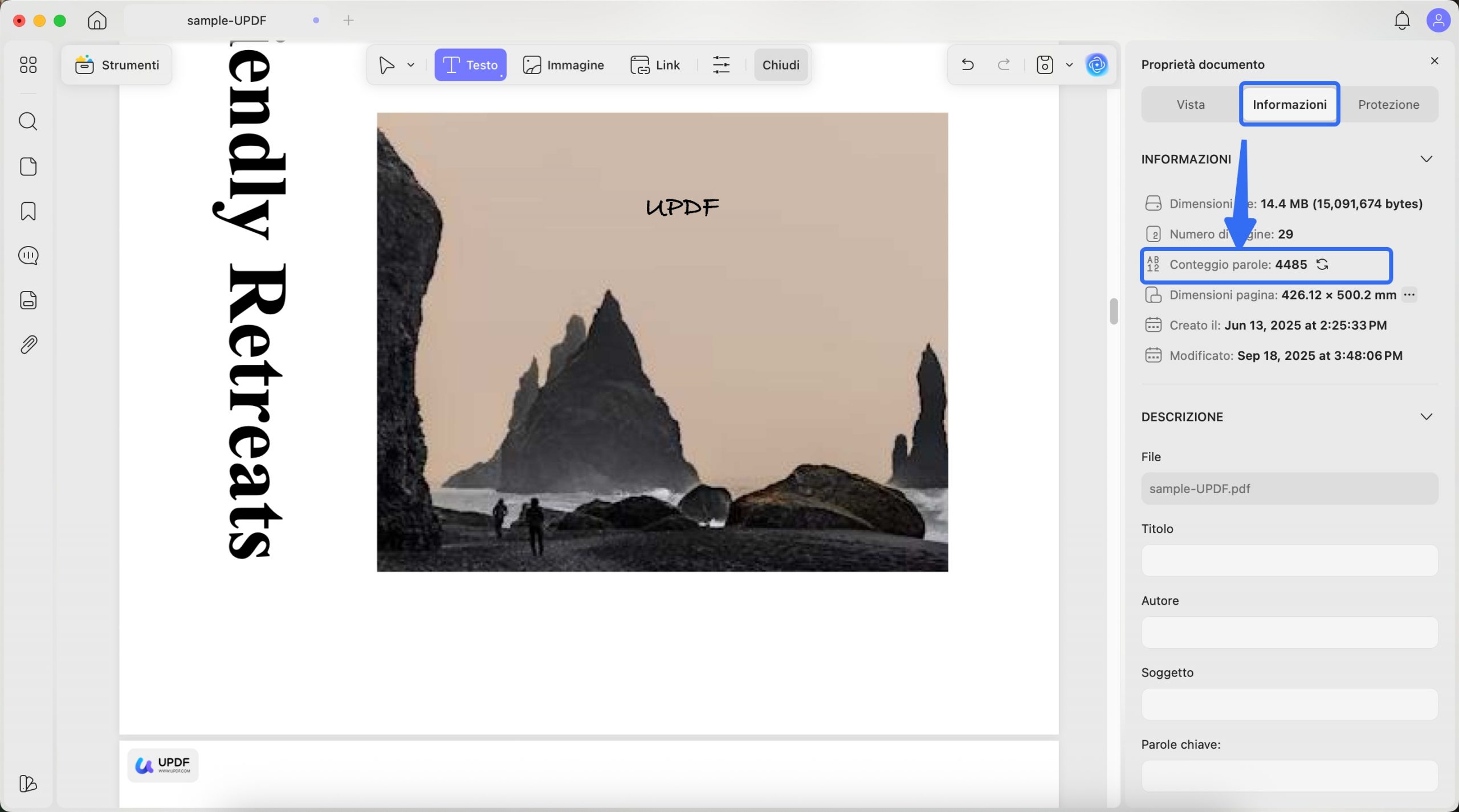 controlla conteggio parole pdf mac