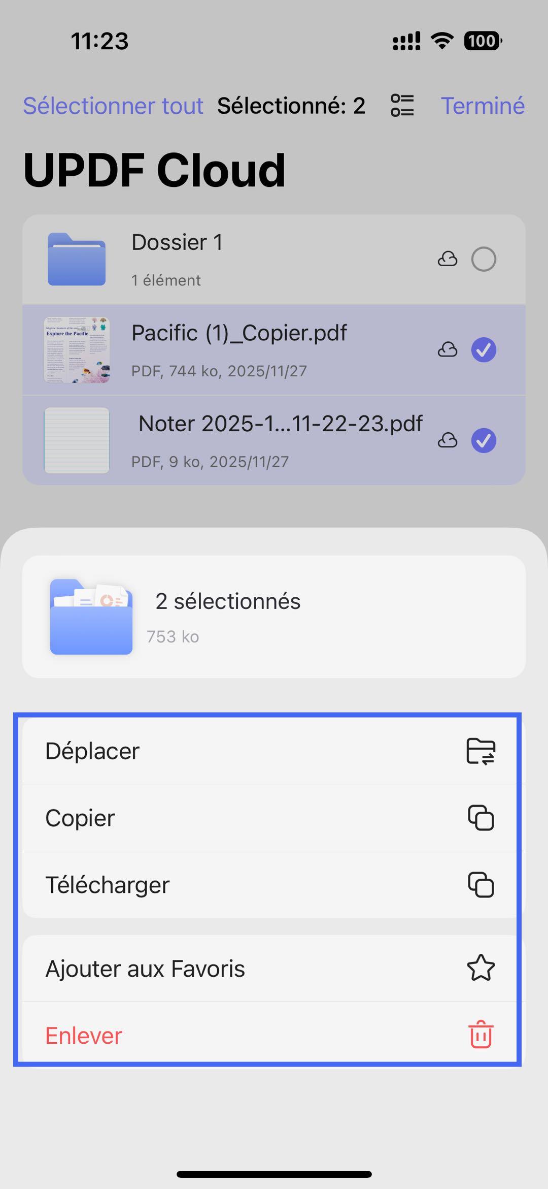 plus d'options dans le cloud updf