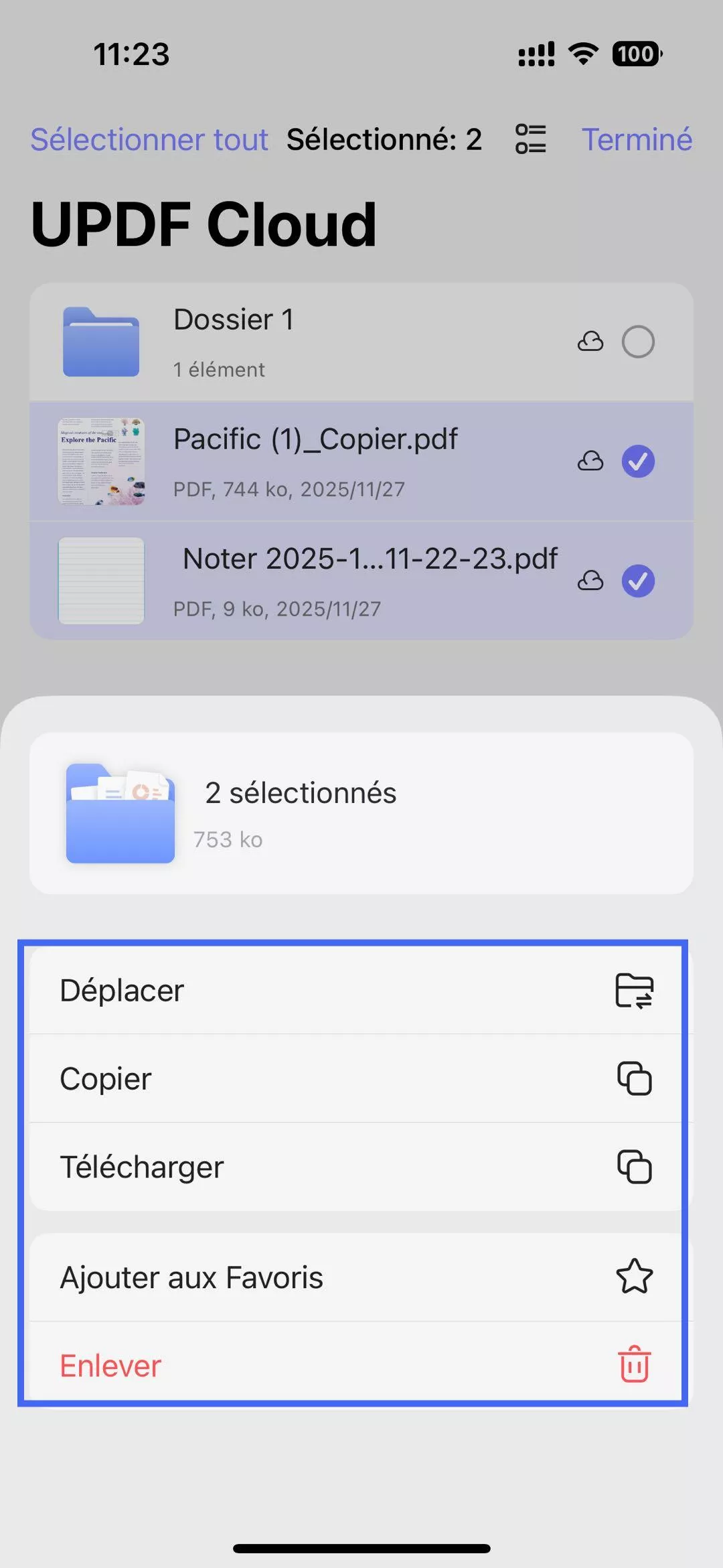 plus d'options dans le cloud updf