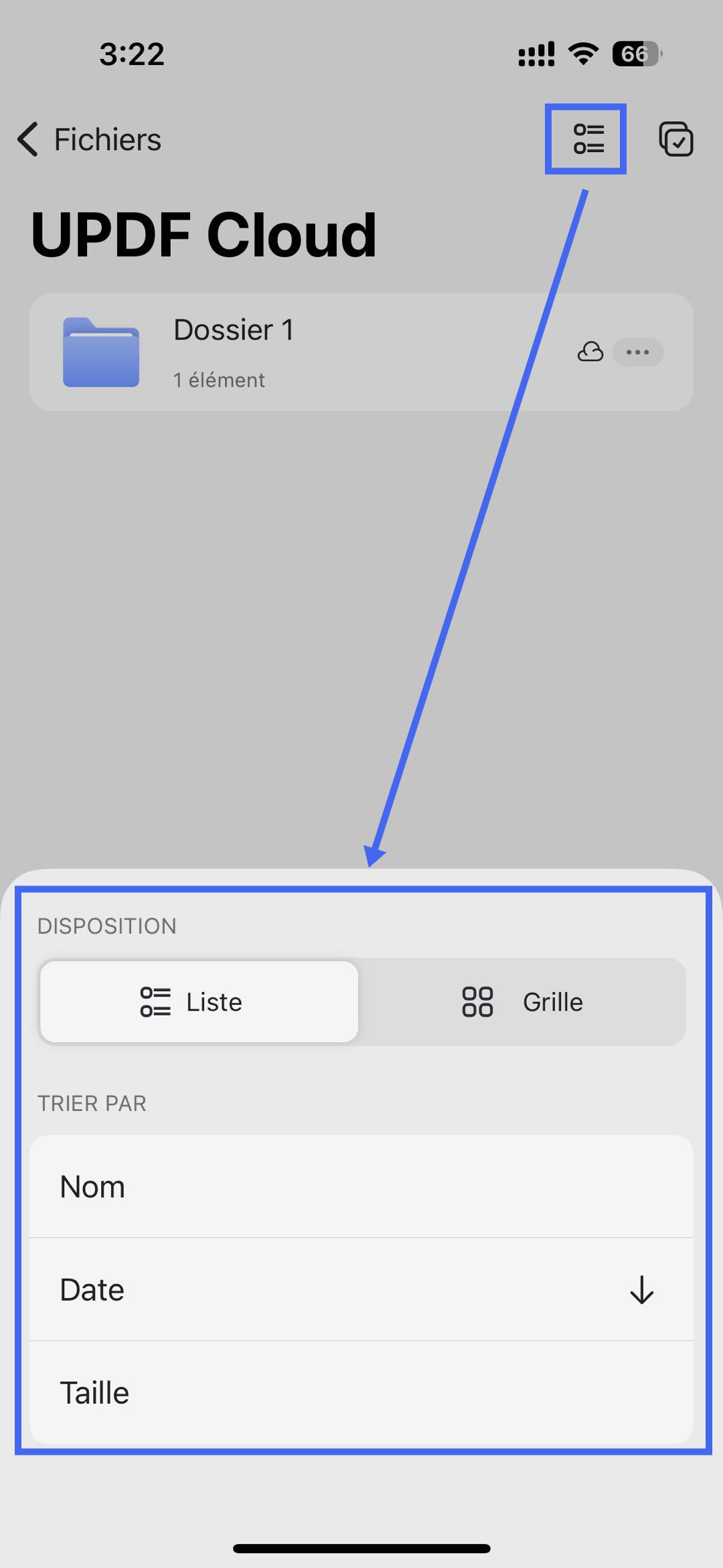 Paramètres de mise en page du nuage updf