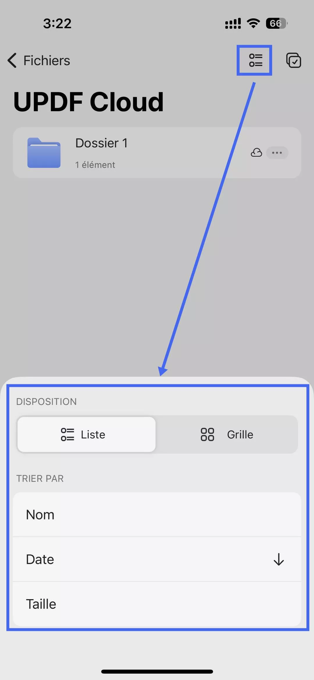 Paramètres de mise en page du nuage updf