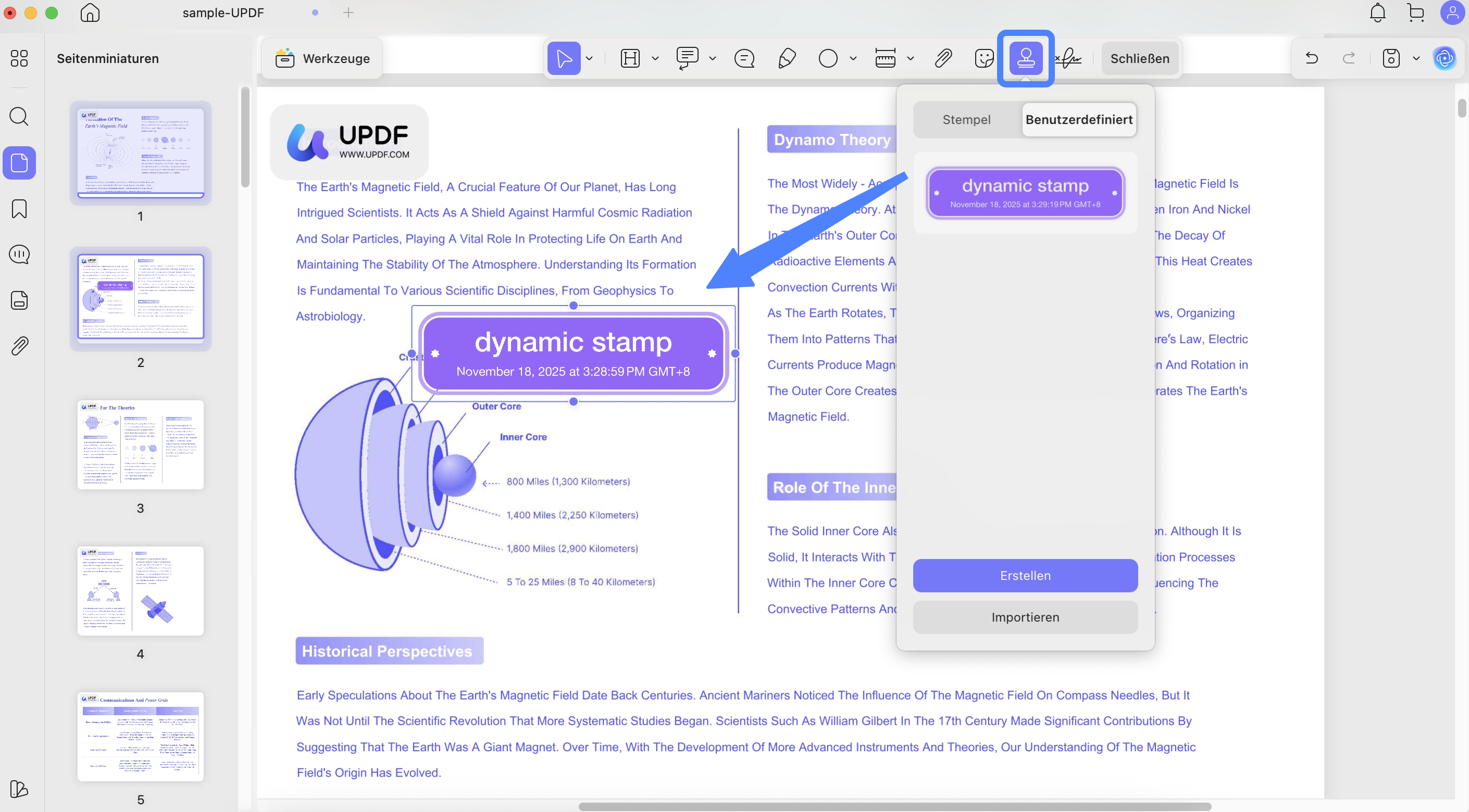 updf create and import dynamic stamp mac