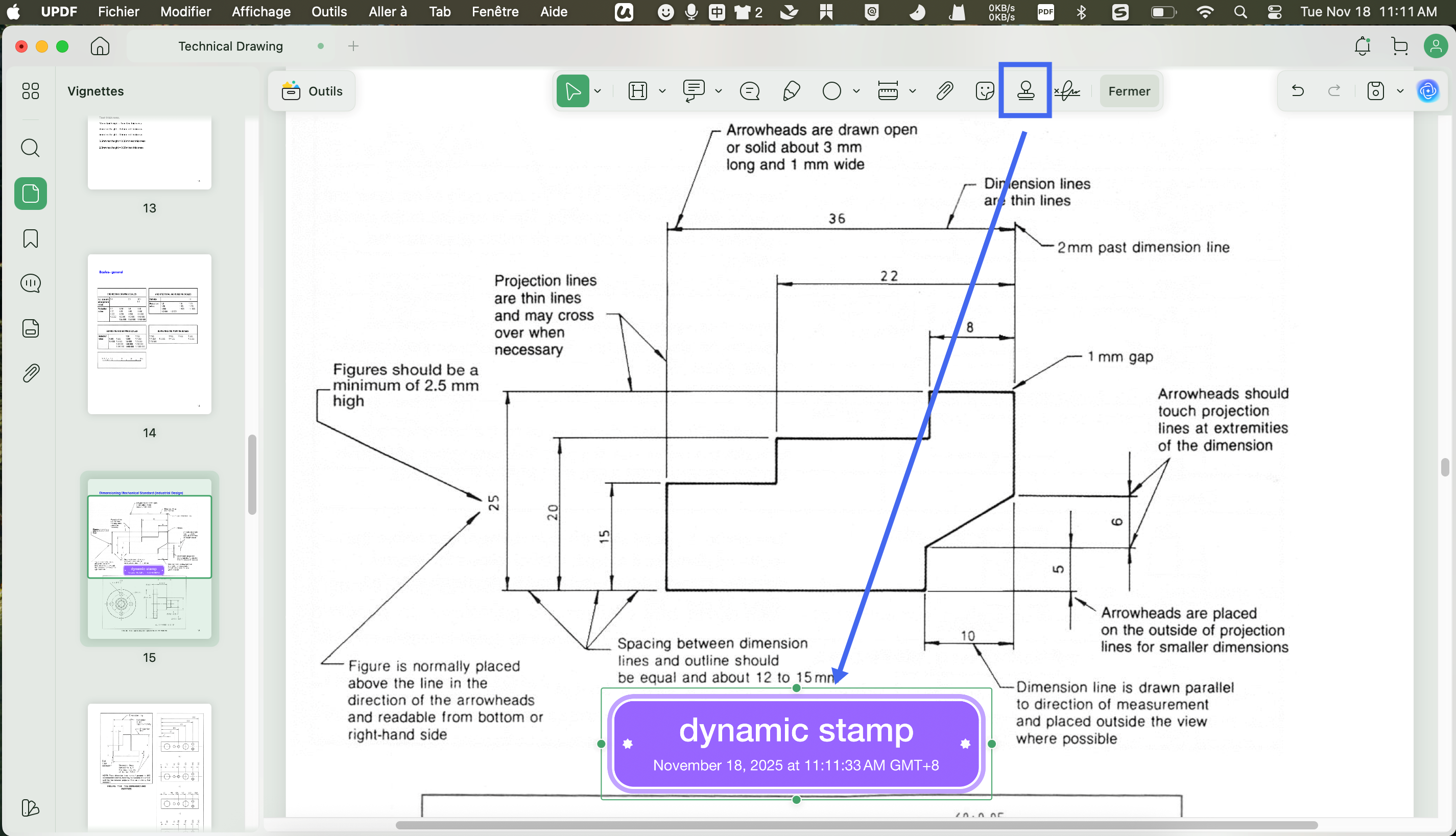 updf créer importer tampon dynamique mac