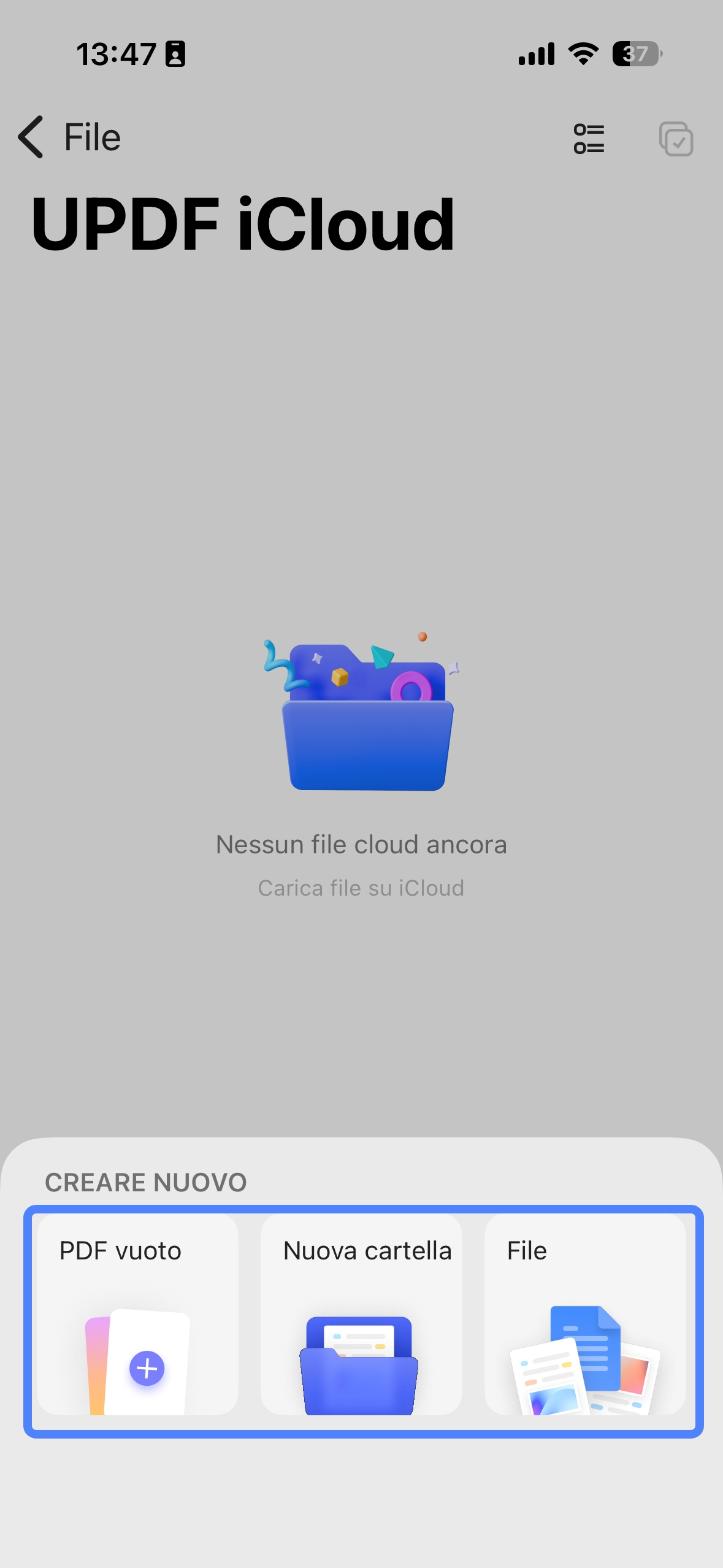 create files in updf cloud ios 