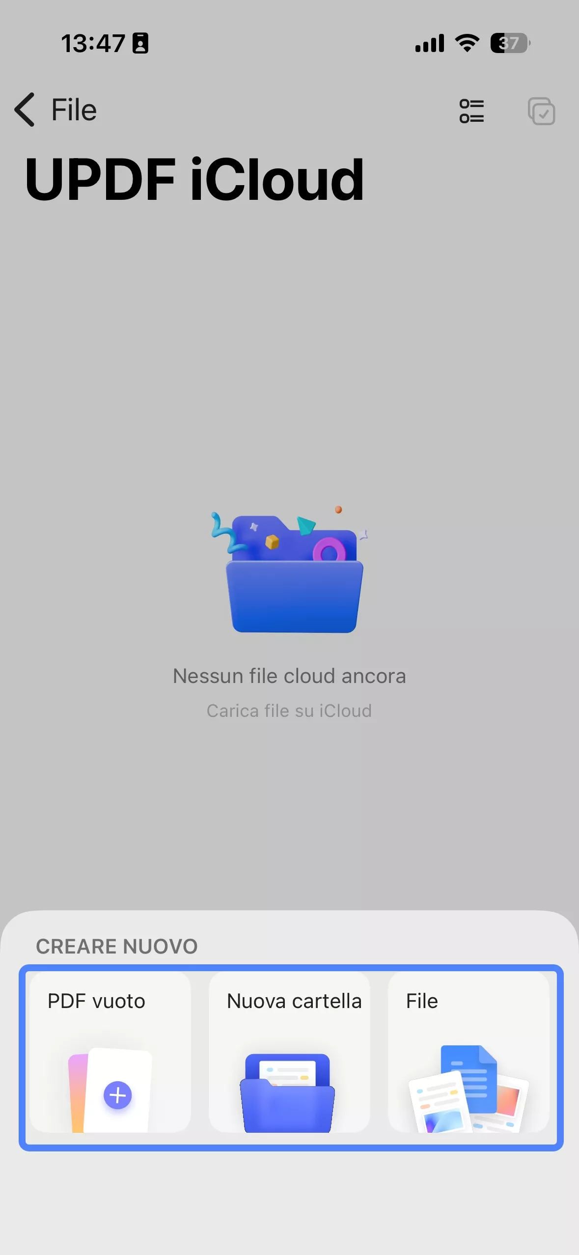 create files in updf cloud ios 