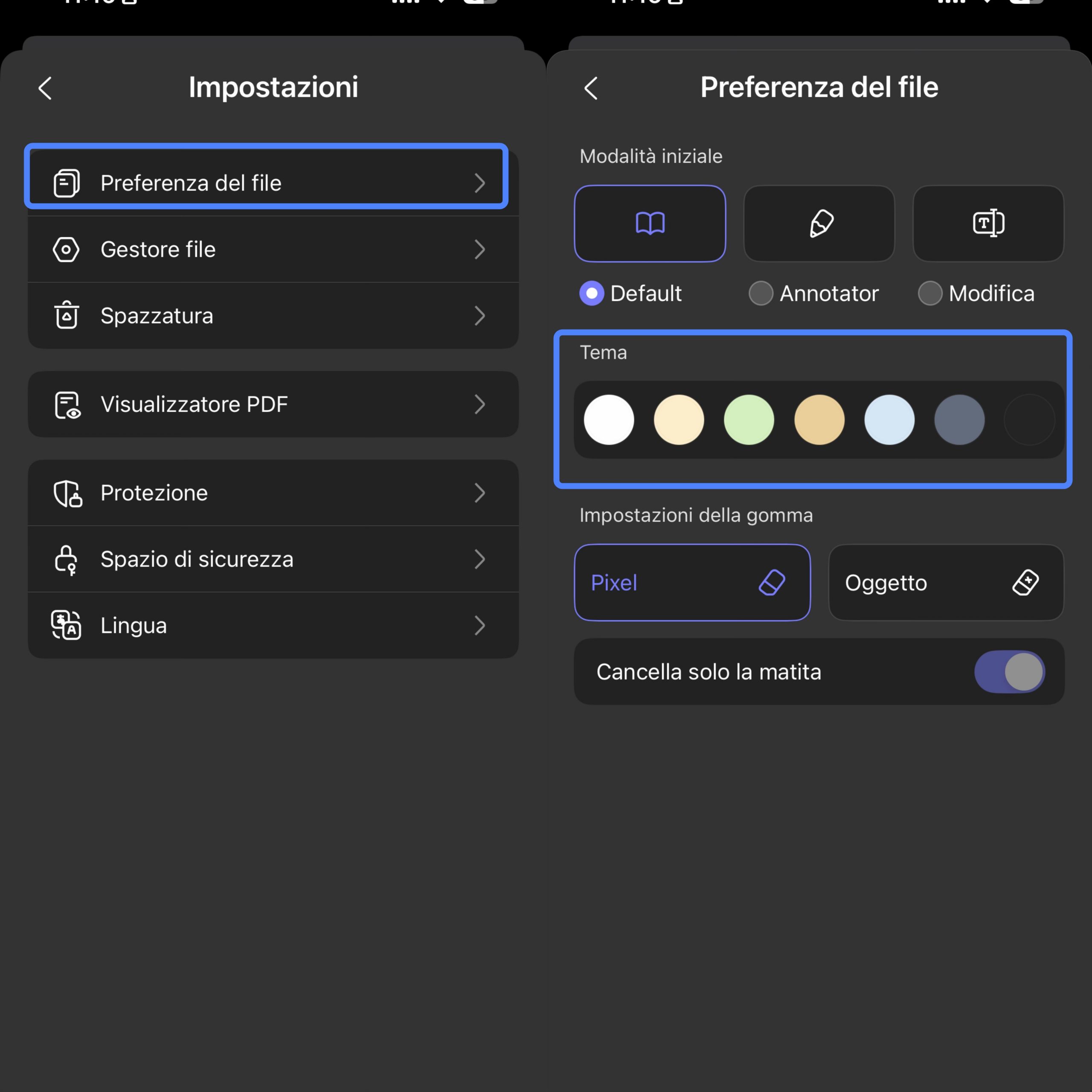 file preference settings in updf mobile