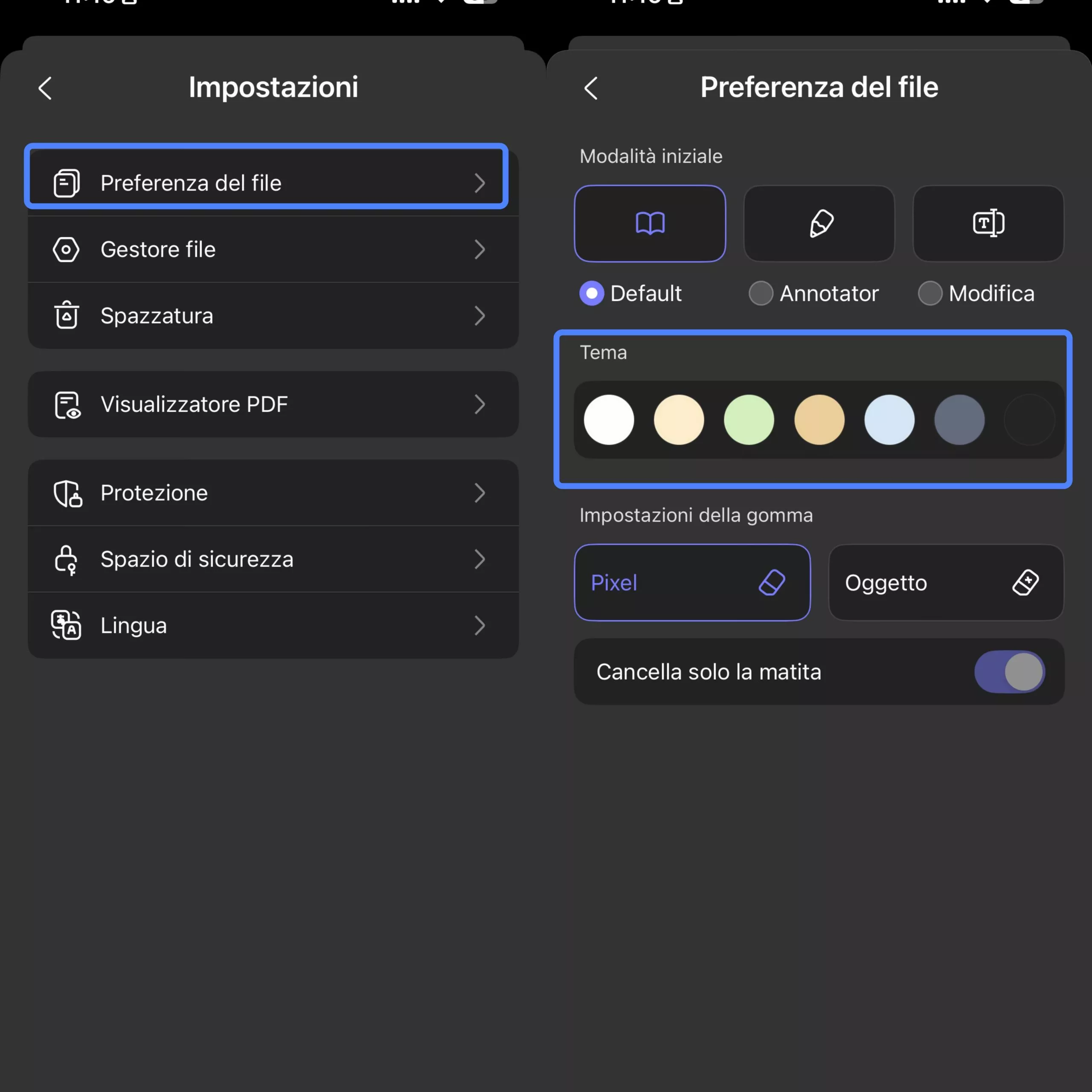 file preference settings in updf mobile 