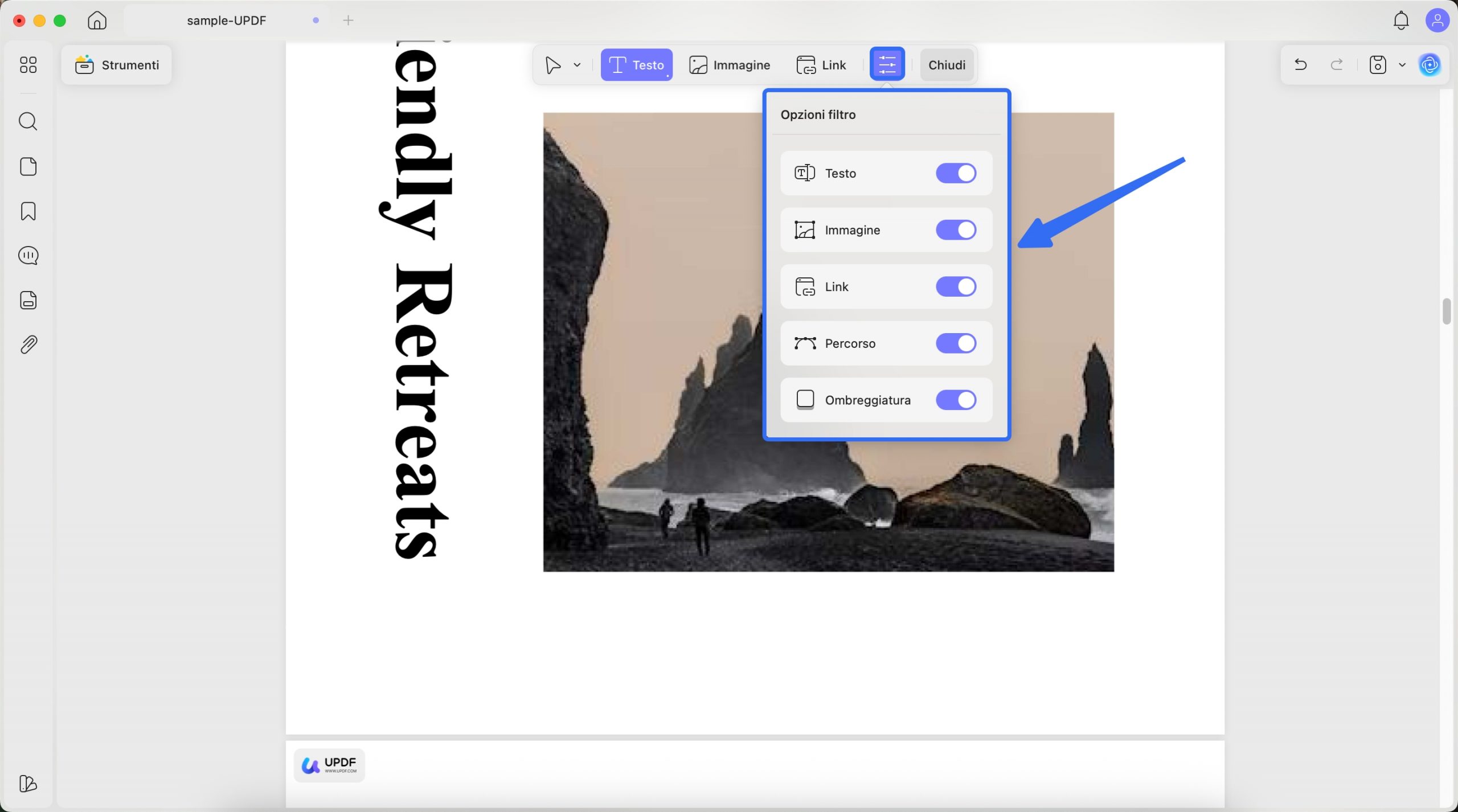 filtra elementi in modalità modifica mac