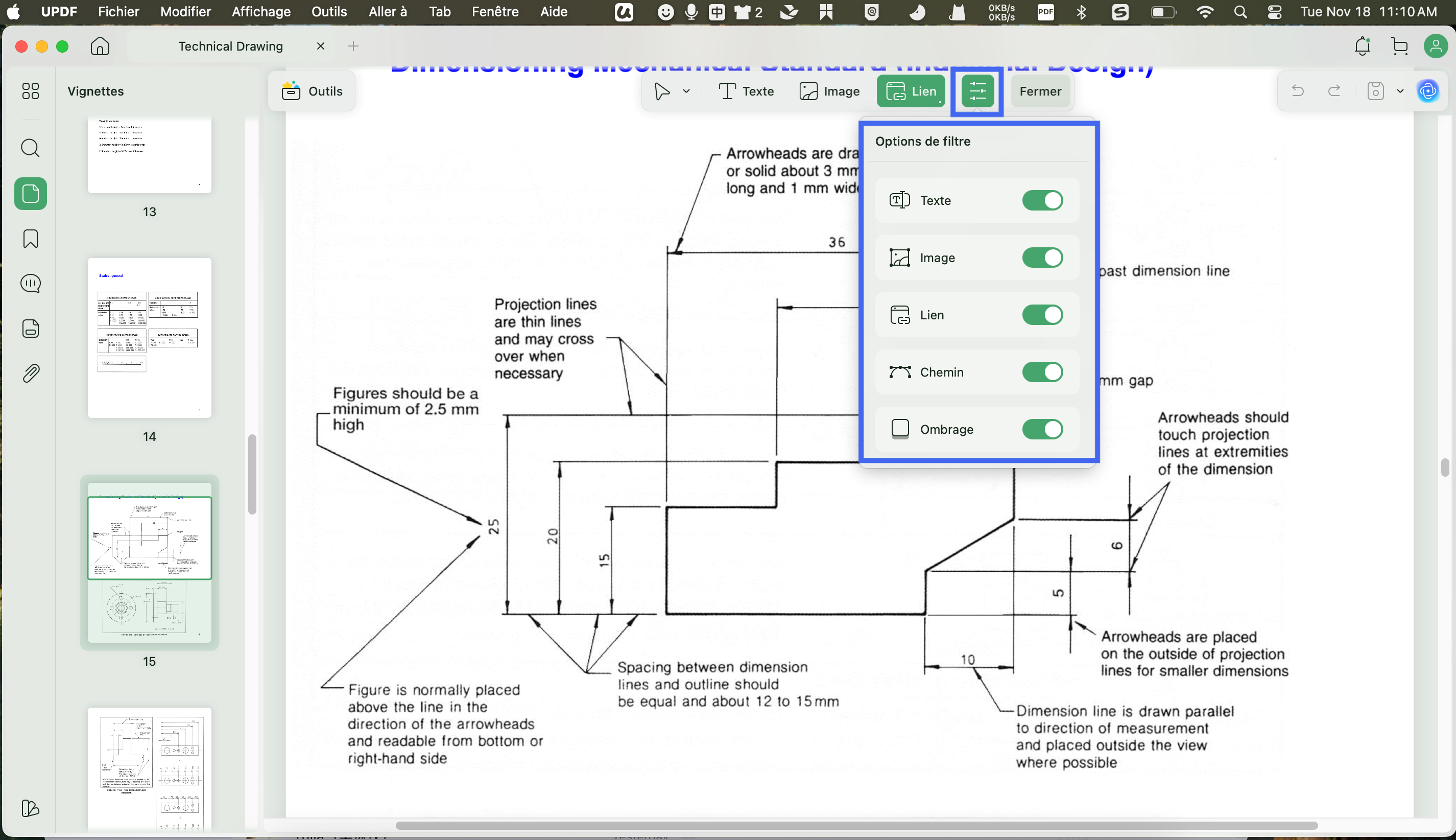 updf options de filtrage mac