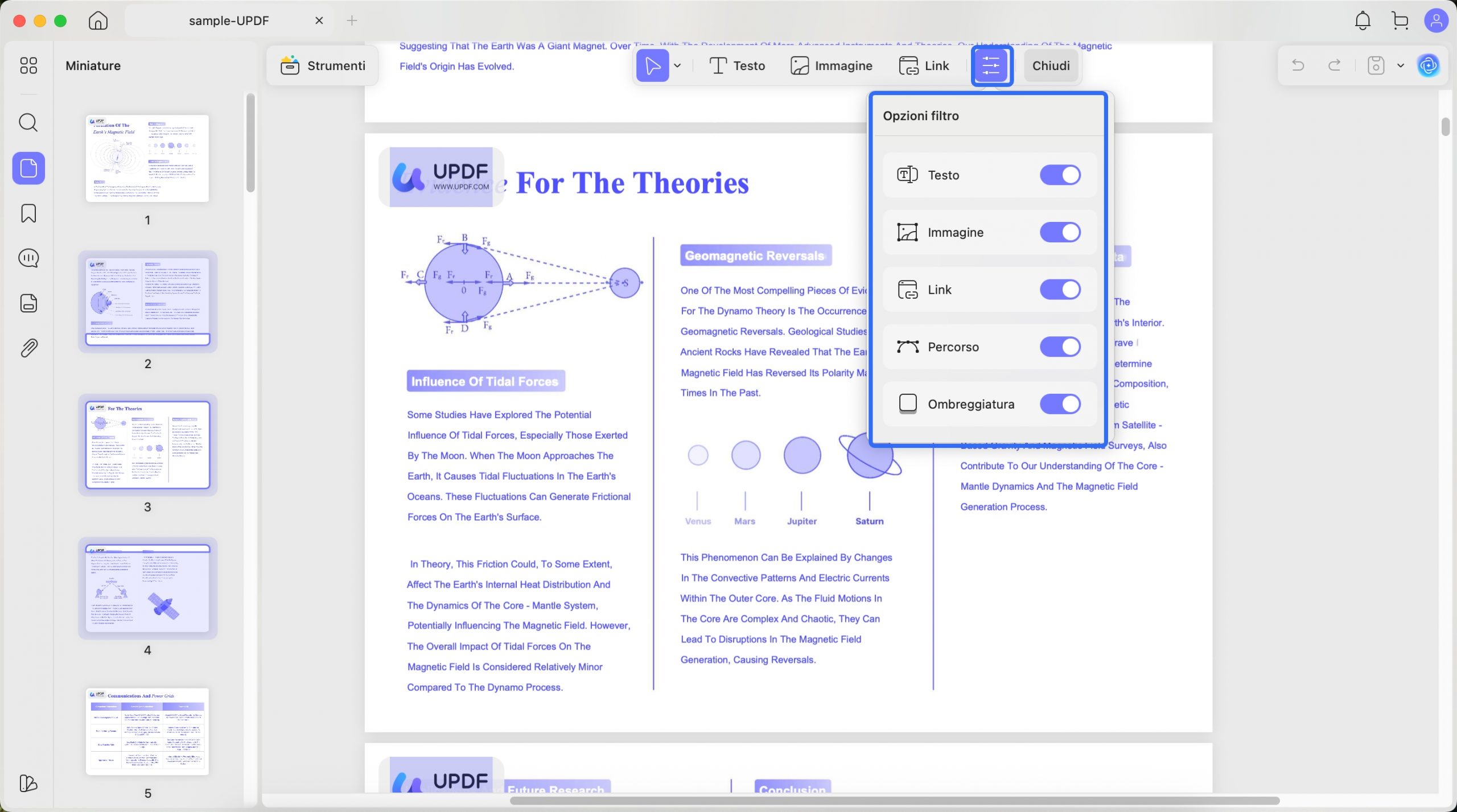 updf opzioni filtro mac