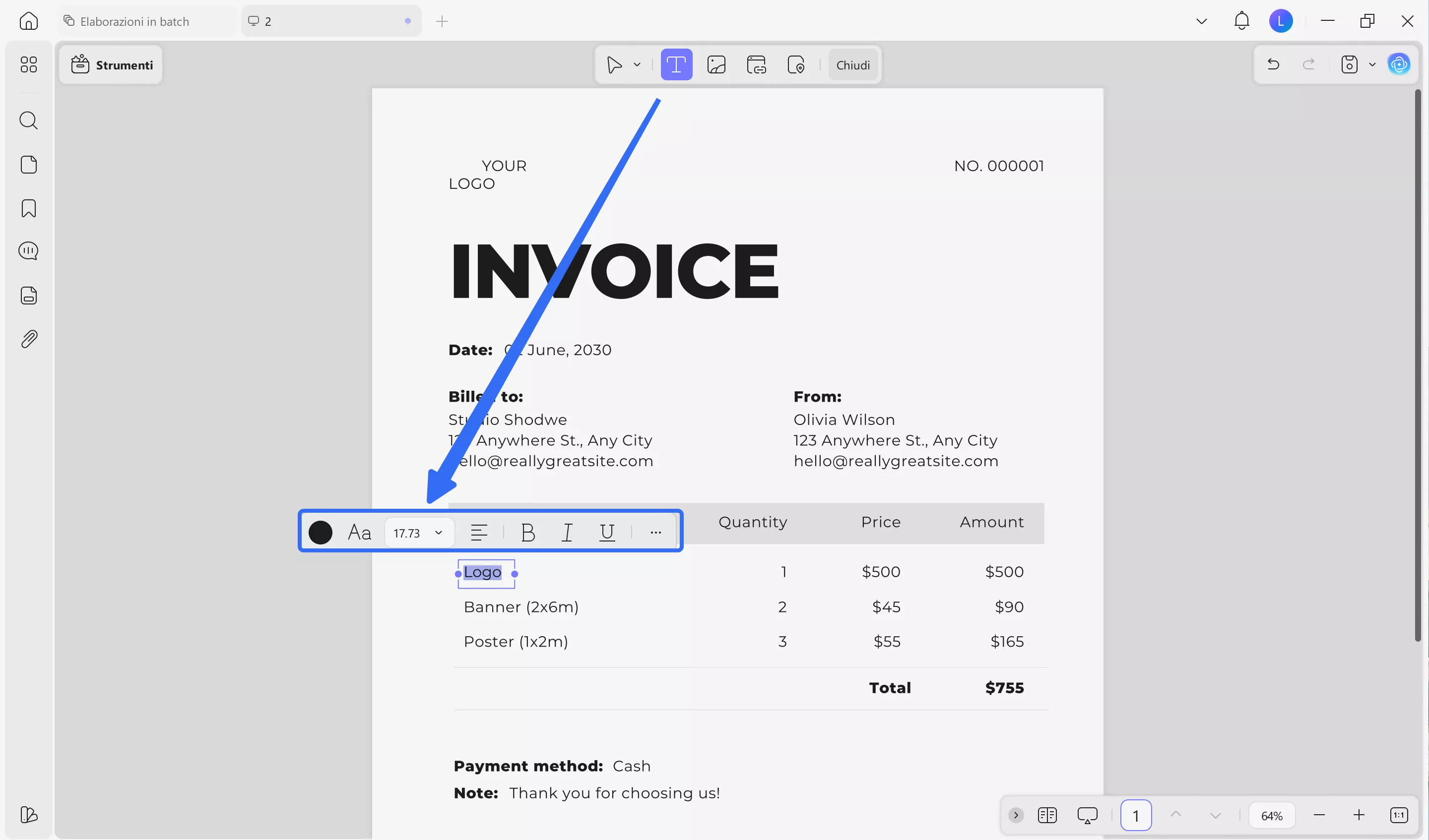 edit text of your receipt