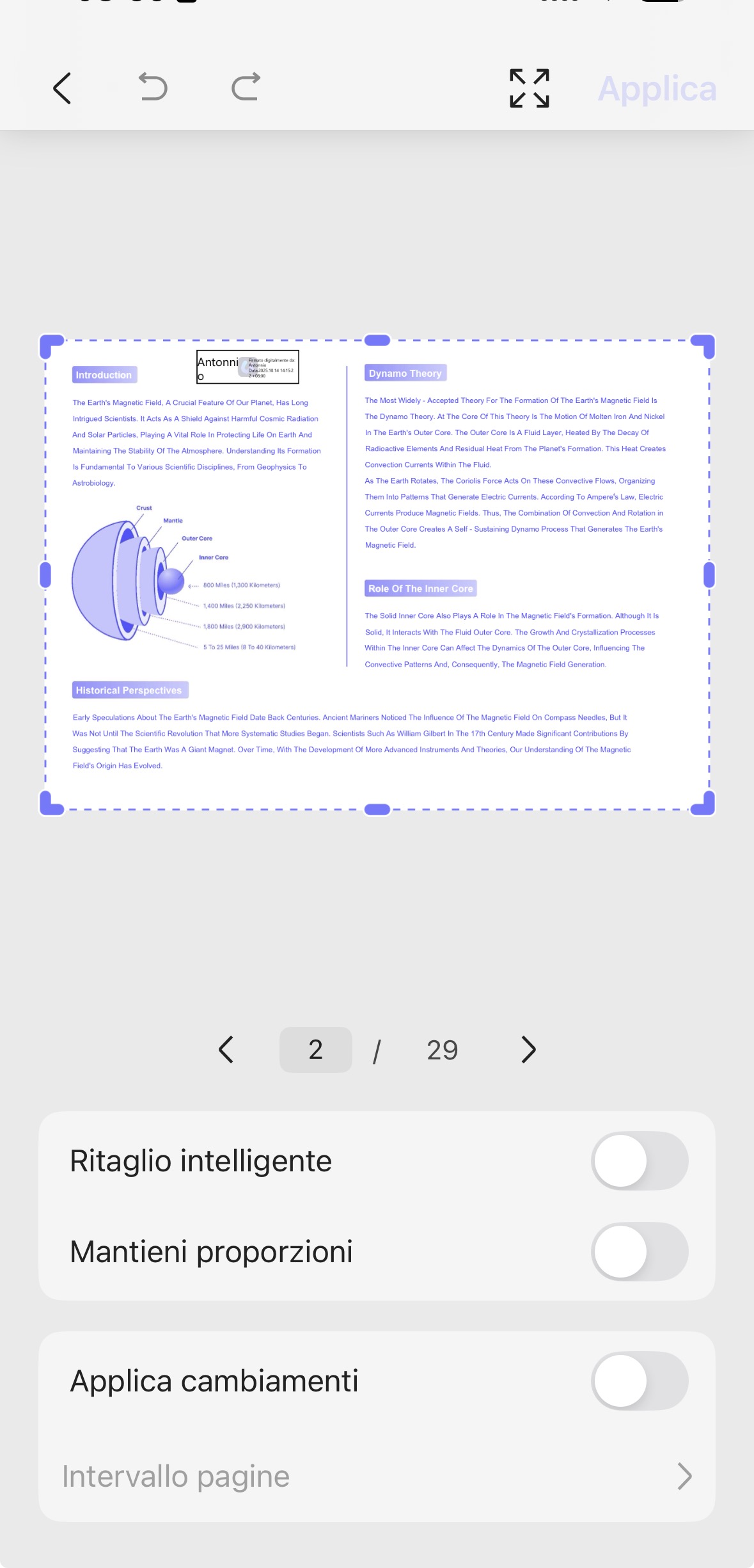 ritaglio pagine pdf ios